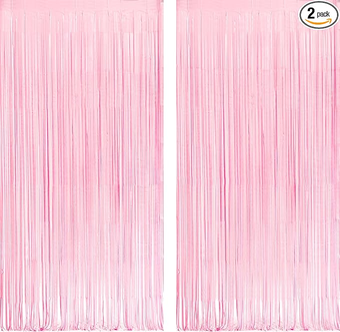 Pastel Pink Party Backdrop Decoration - GREATRIL Baby Pink Foil Fringe Streamers for Baby/Boo Day/Valentines/Cowgirl/Swee...