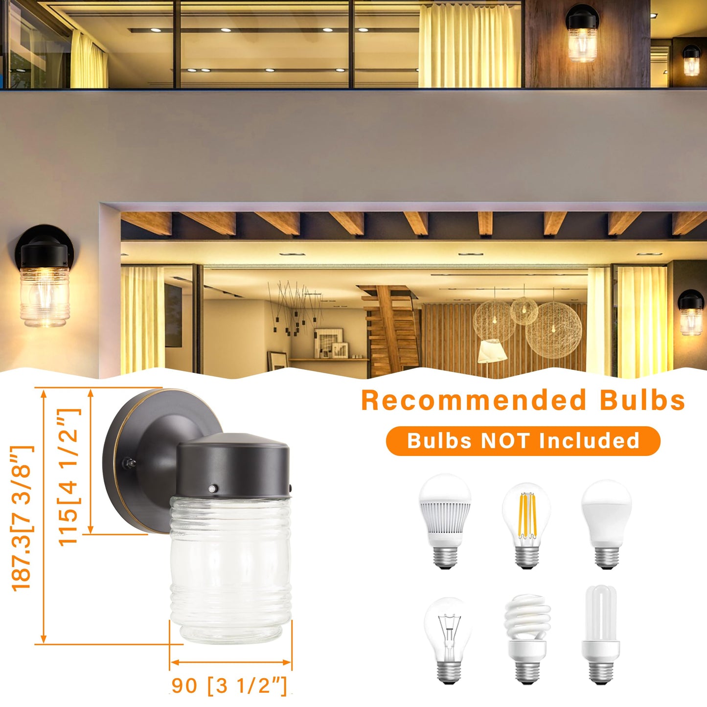 EJIAXIN 2 Pack Outdoor Wall Lantern, Exterior Waterproof Wall Sconce Light Fixtures, Black Front Door Lighting with Clear Glass Shade, Anti-Rust E26 Socket Porch Lights for Entryway