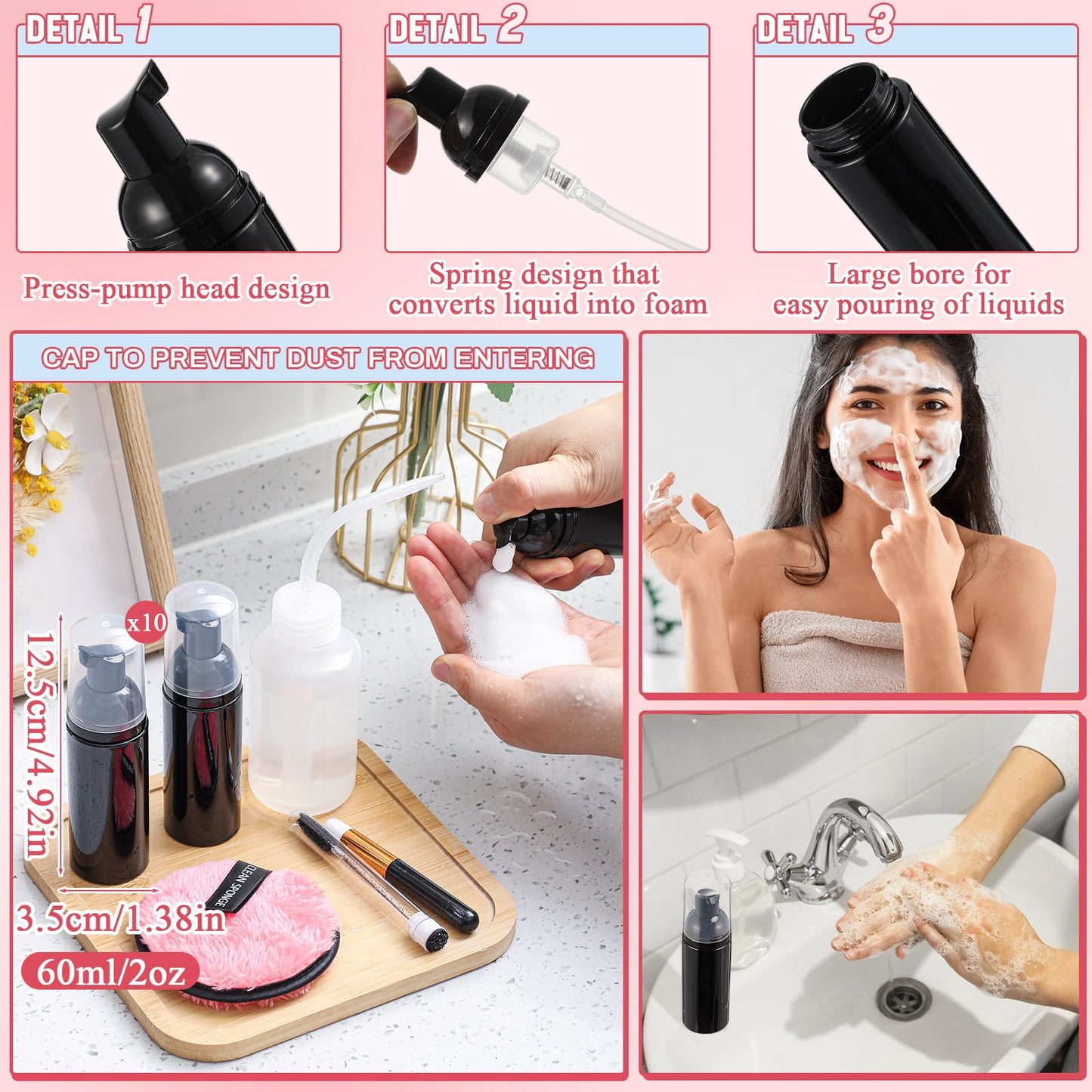 Dansib 60 Pcs Lash Shampoo Brushes Set 10 Lash Shampoo Brushes 10 Mascara Tubes and Wands 10 Foam Pump Bottle 10 Cleaning Rinse