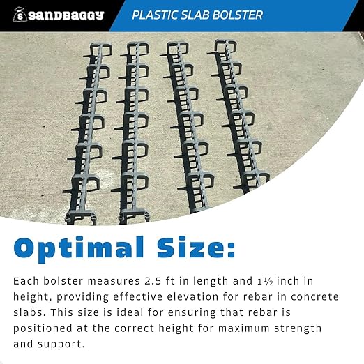 Sandbaggy Plastic Slab Bolster - Continuous Rebar Support Chair - Snap & Lock Ends, Flexible Design - 29 Rebar Capacity (25, 1-1/2 in x 2.5 ft (H x L))