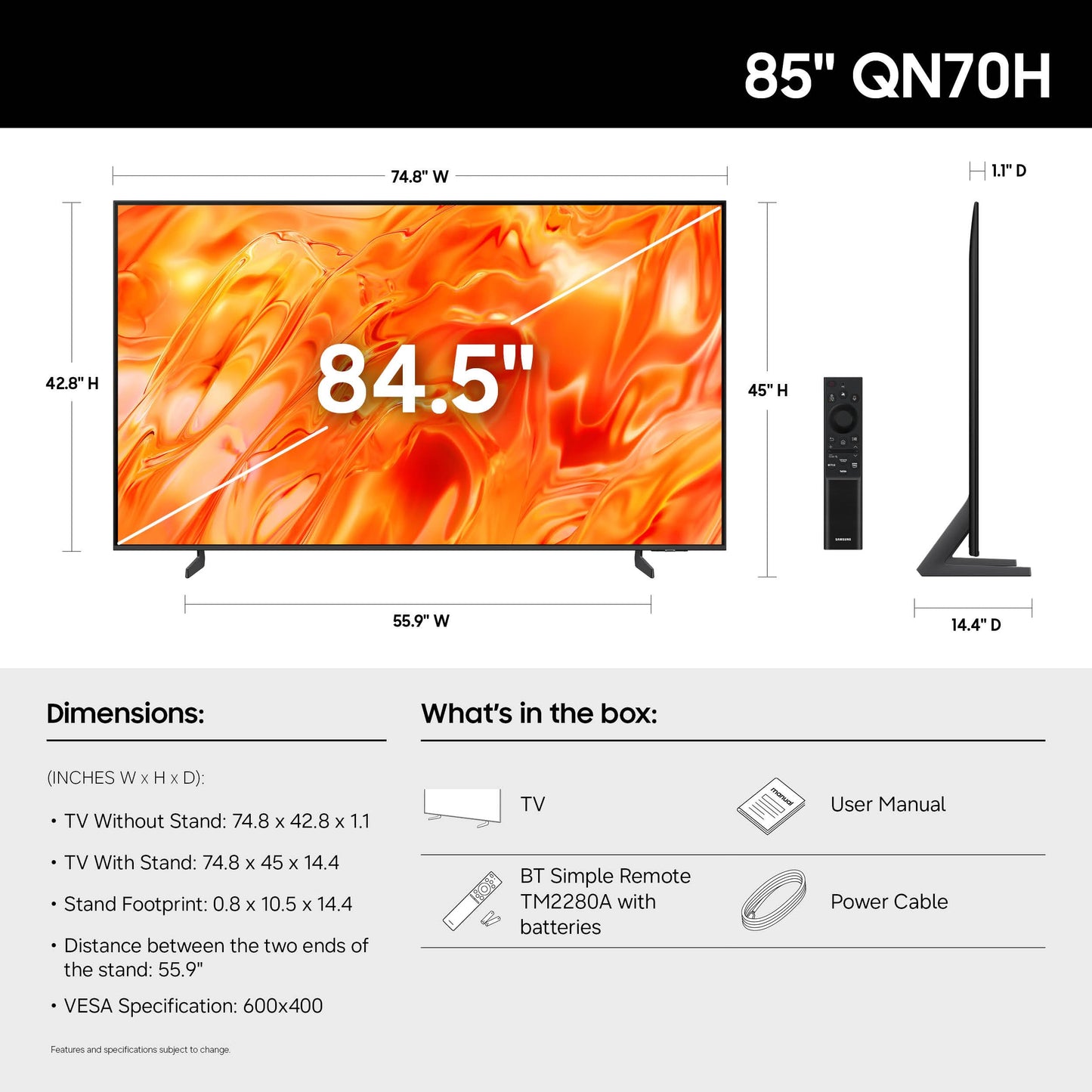 Samsung 85-Inch Class Neo QLED QN70H Series Samsung Vision AI Smart TV (2026 Model, 85QN70H) Quantum Mini LED, 100% Color Volume with Quantum Dot, NQ4 AI Processor, 4K Upscaling, Alexa Built-in