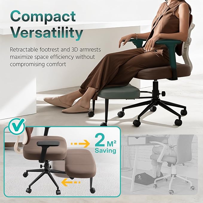 AreShark Criss Cross Office Chair with Armrest Wheels & Stretchable Rotating Footrest, Ergonomic Cross Legged Swivel Chair with Back Support& Adjustable Height for Yoga Kneeling Meditation Home Office