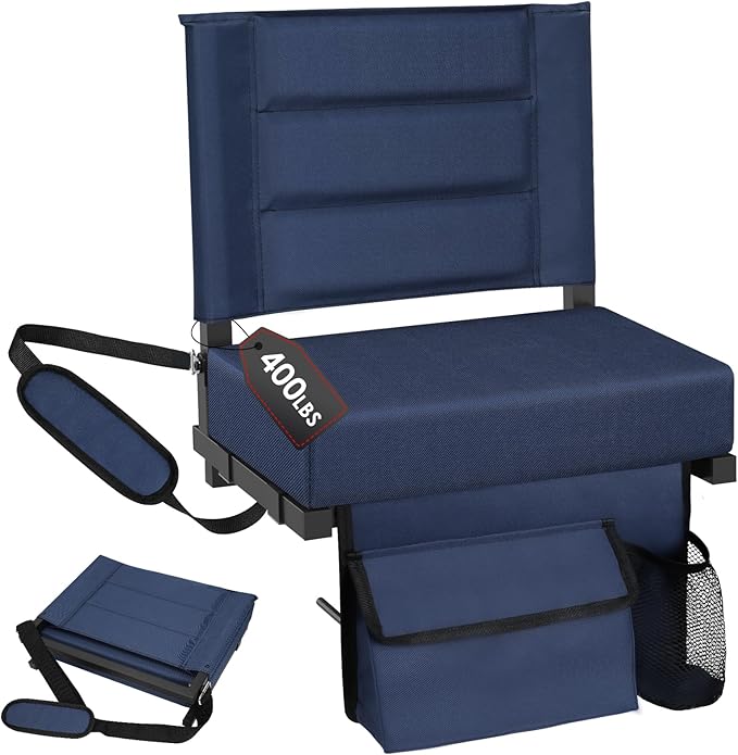 LLEVTIC Stadium Seats with Back Support,Bleacher Chairs with Cushion, Portable Folding Stadium Chair with Removable Cushion and Large Pocket for School Events Sports Game