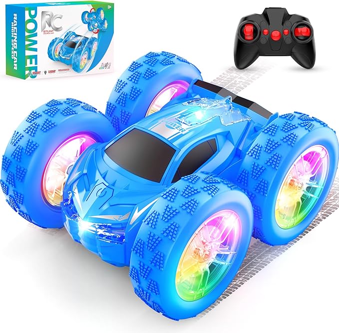 Remote Control Car for Kids, RC Stunt Cars Toys for Boys Ages 4-7 with Cool Double-Sided Pattern and LED Flash, 1:24 Vehicle Toy Car Hobby Racing Car Toys Gift for 3 4 5 6 7 8 9 Year Old Boys