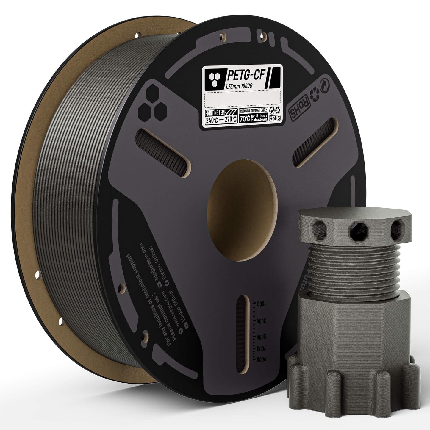 ELEGOO Carbon Fiber PETG Filament 1.75 mm Gray 1KG, High Strength & Rigidity PETG-CF 3D Printing Filament, Abrasion Resistance for Functional Parts, 1KG(2.2lbs) Spool Fits for Most FDM 3D Printers