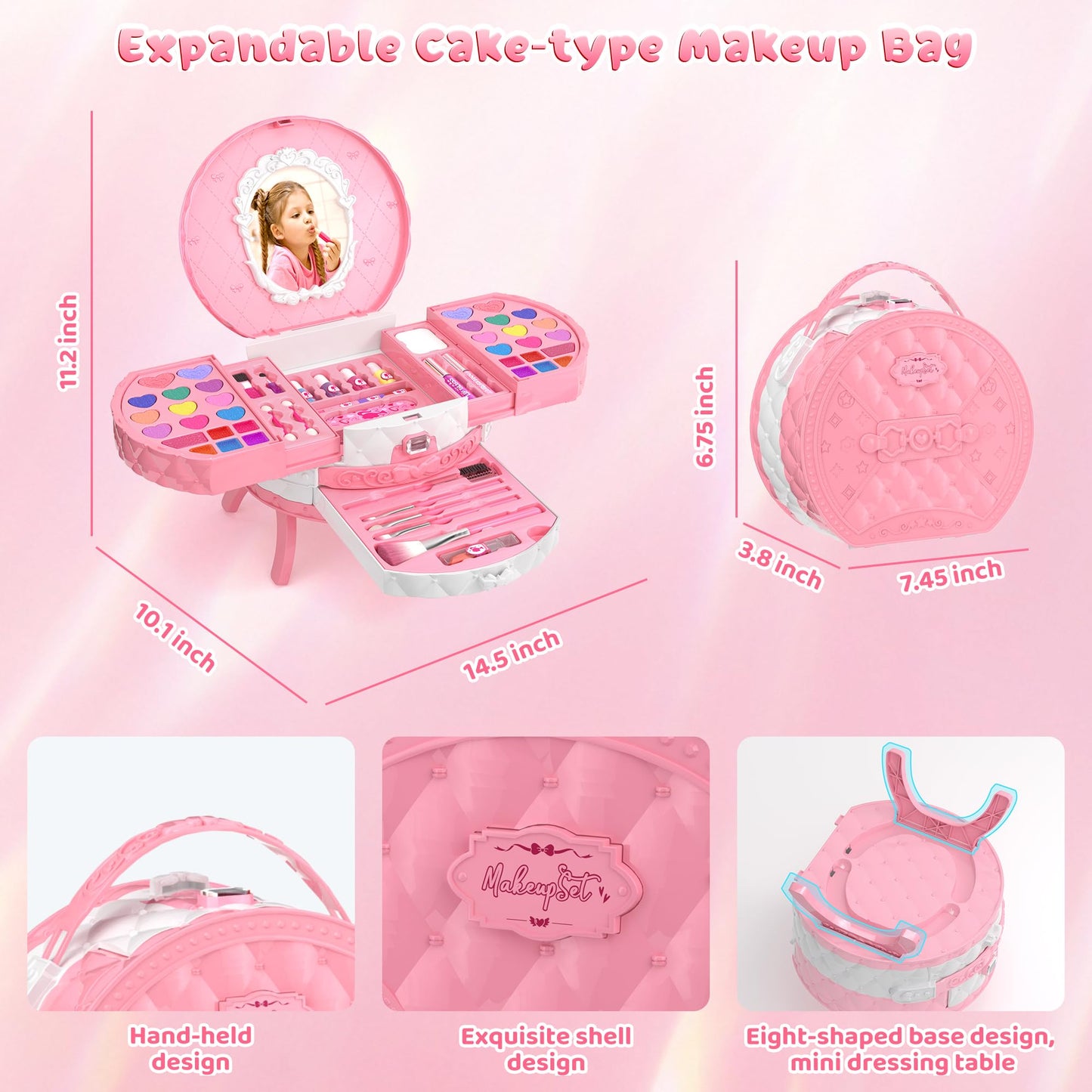 PERRYHOME Kids Makeup Sets for Girls 5-8, 57 Pcs Kids Makeup Kit for Girls Non-Toxic Washable Real Cosmetic Set, Toddlers Birthday Gifts Princess Toys for 3 4 5 6 7 8 9 10 11 12 Year Old (Pink)