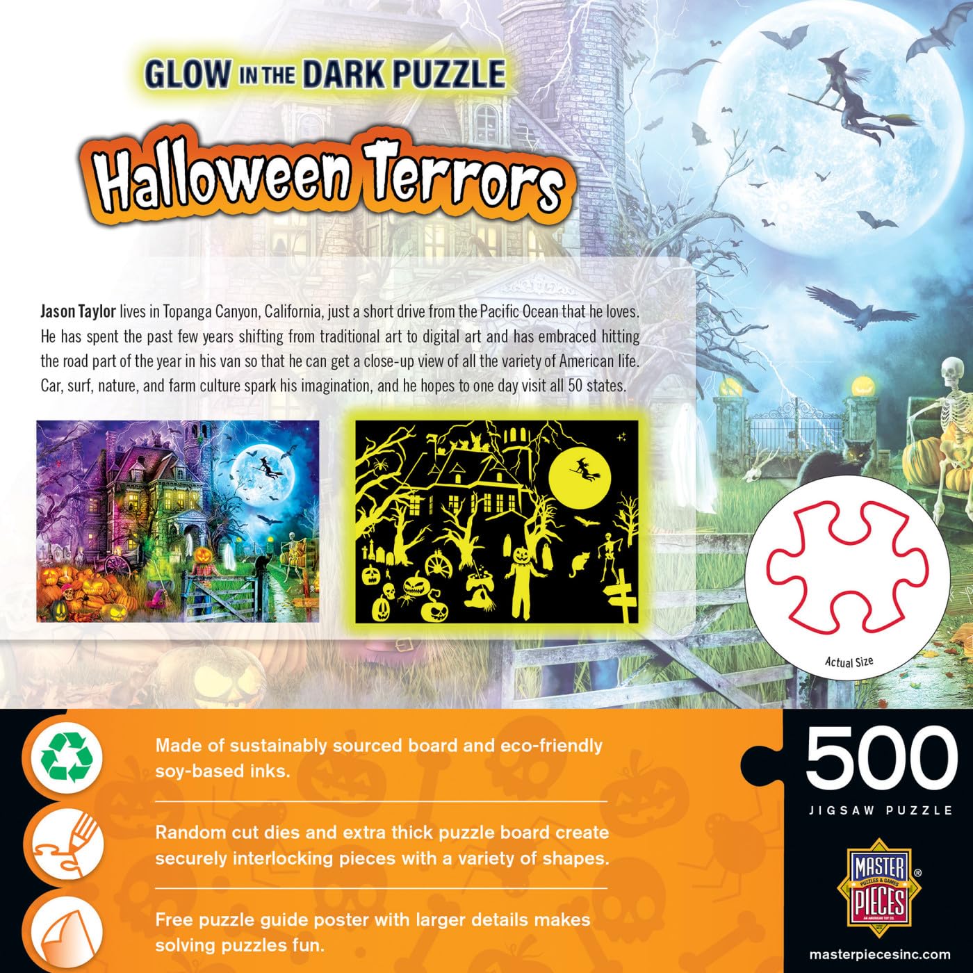 MasterPieces 500 Piece Glow in The Dark Halloween Jigsaw Puzzle - Halloween Terrors - 15"x21"