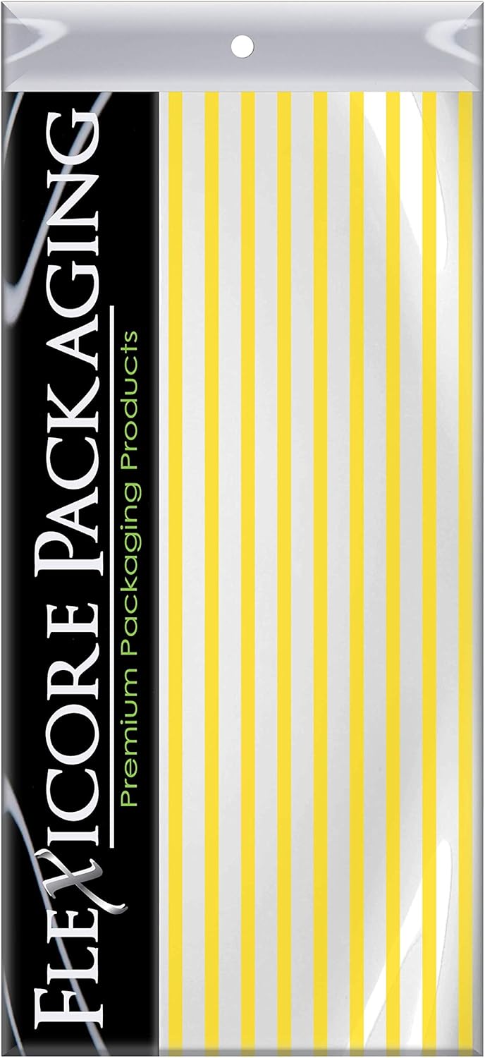 Flexicore Packaging Yellow Pin Stripe Print Gift Wrap Tissue Paper Size: 15 Inch X 20 Inch | Count: 10 Sheets | Color: Yellow Pin Stripe