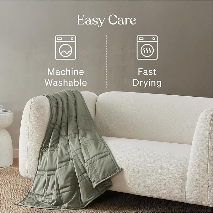 Baloo Weighted Blanket for Adults 12 lb Throw (Moss, 42"x72") | Cool & 100% Cotton | Machine Washable & Dryer Safe | Glass Microbead Fill