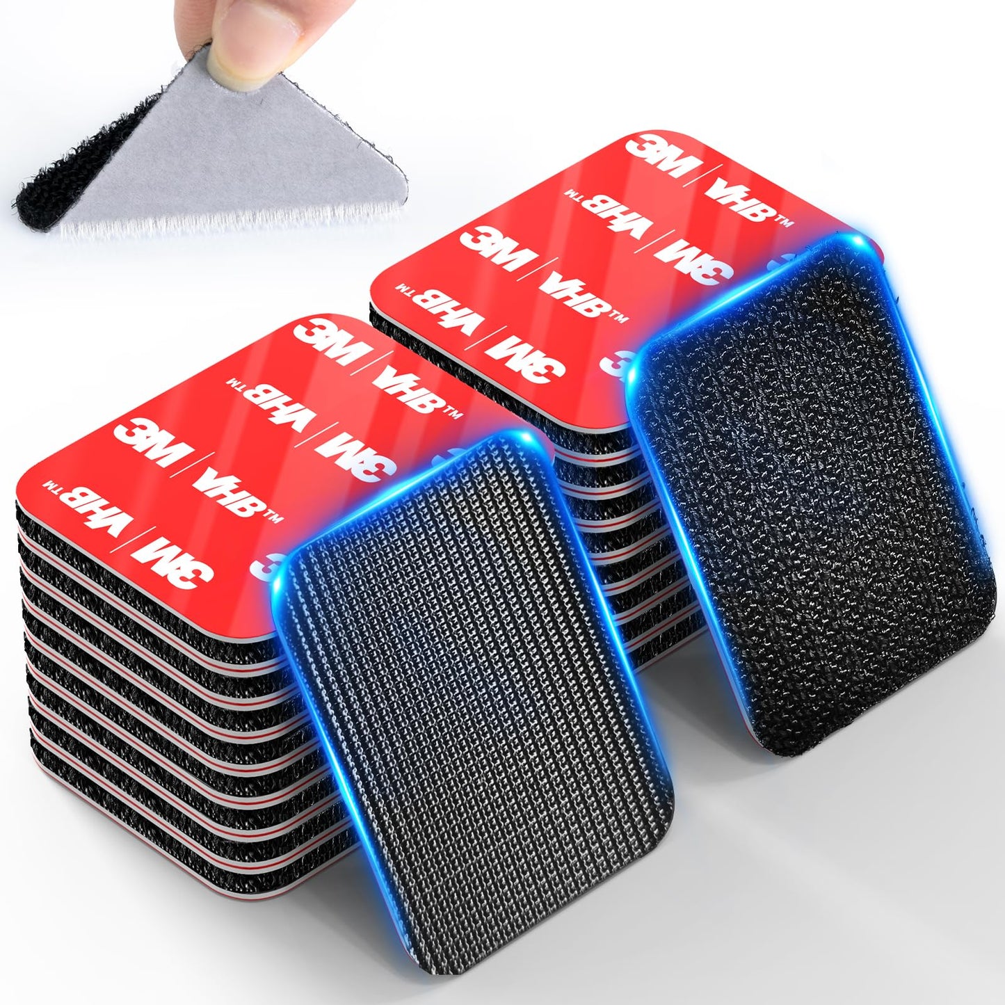 PHIXBEAR Hook and Loop Strips with Super Adhesive Heavy Duty, Heat Resistant Waterproof, Outdoor or Indoor Use, 16 Sets Black 1.57x1.97 Inch