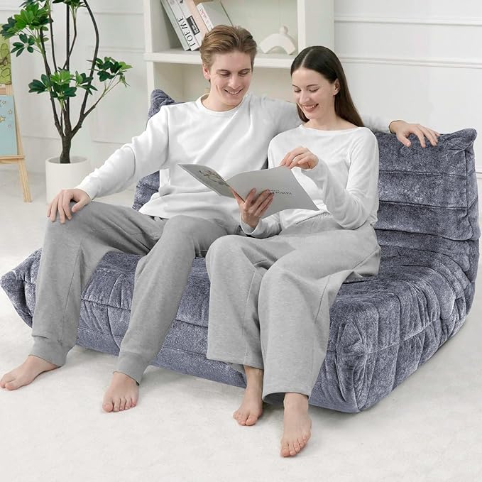 HABUTWAY Bean Bag Chair, Giant Bean Bag Chairs for Adults, Loveseat Fireside Chair, 2 Seater Lazy Bean Bag Sofa Memory Foam Couch for Living Room, Bedroom, Office (Grey)
