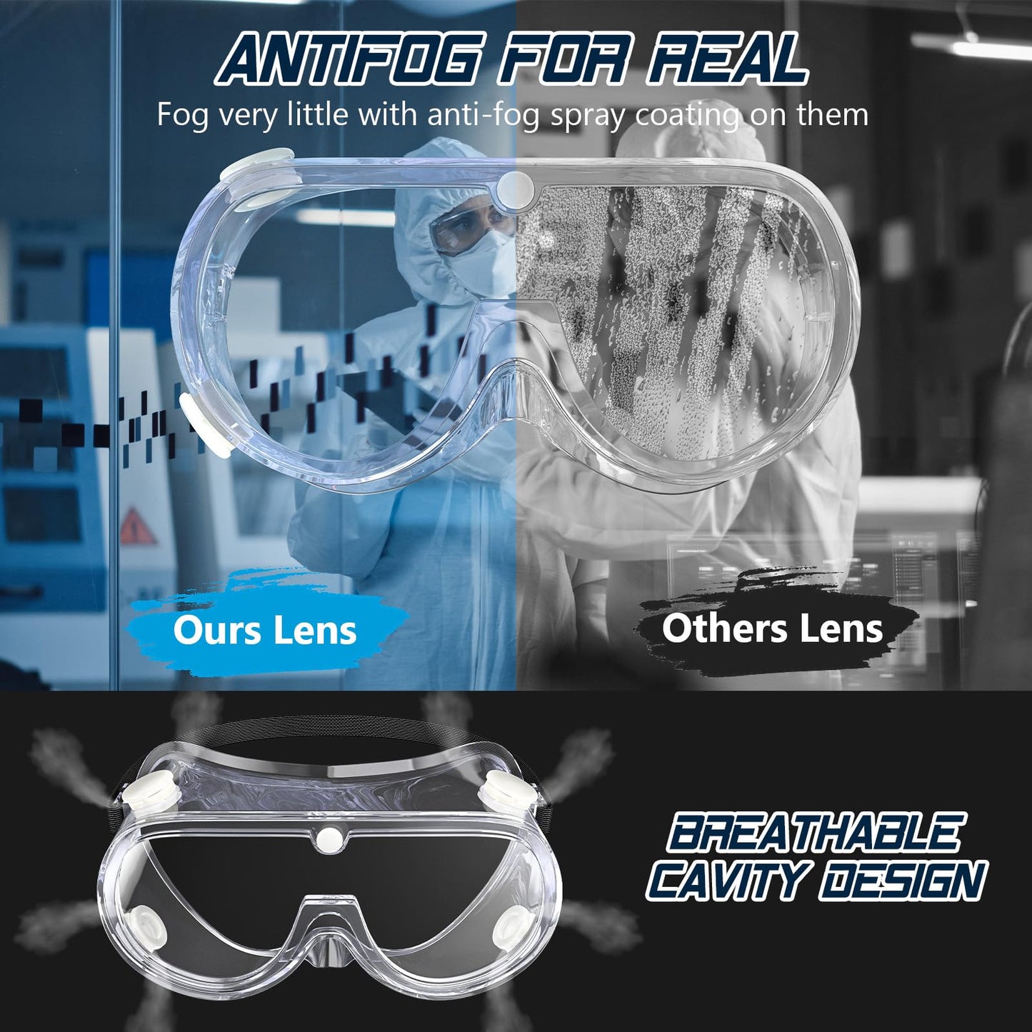VOOVAO Anti-fog Safety Goggles,Adjustable Chemistry Lab Goggles