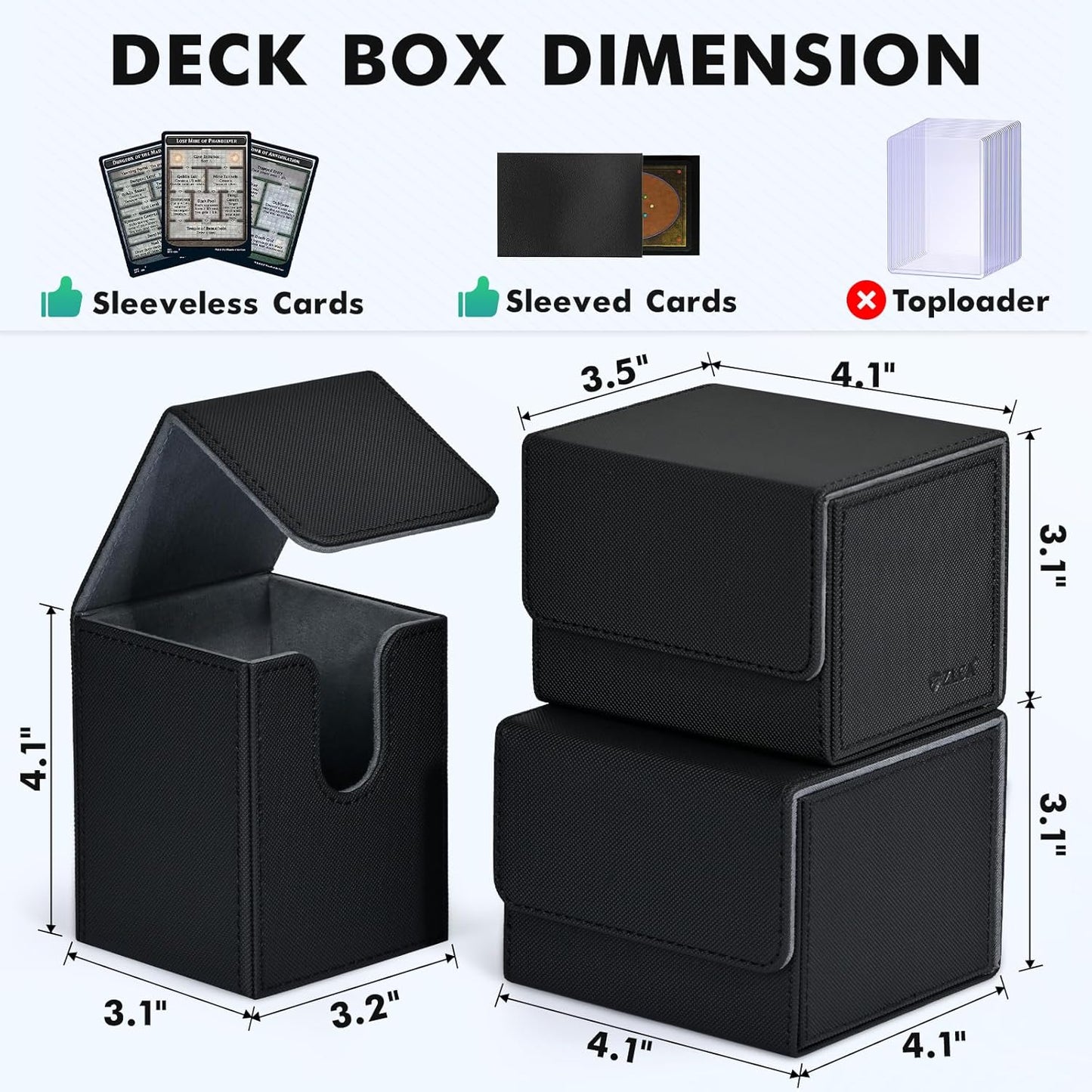 ZLCA Card Deck Box for Trading Cards, MTG YuGiOh Deck Case Holds 100+ Single Sleeved Cards, PU Leather Magnetic Card Storage Box Fits for TCG CCG Magic Game Cards (Black& Green)