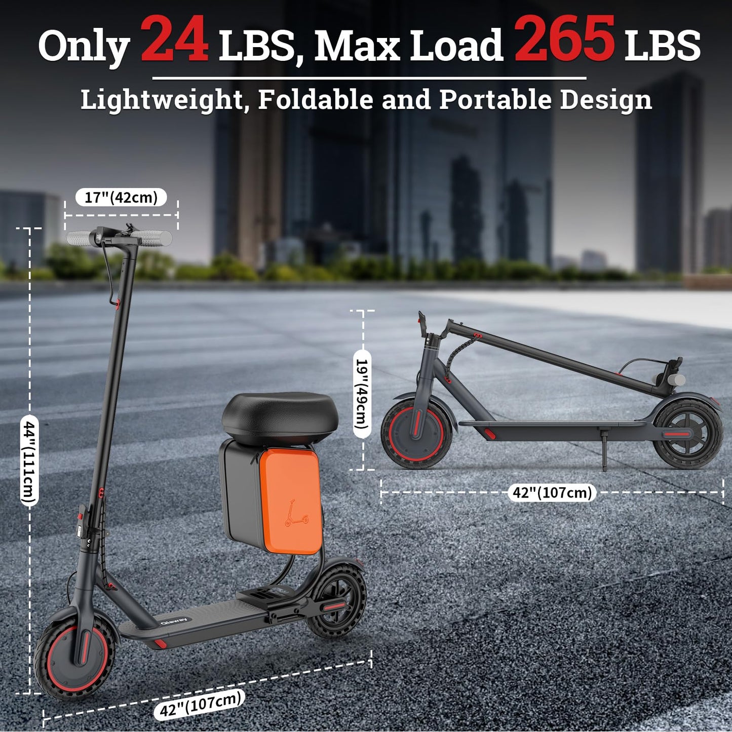 Qlaway Electric Scooter with Seat for Adults, 8.5'' Solid Tires, 19MPH, 350W Powerful Motor, 15Miles Long Range, Foldable & Portable Commuter Escooter with Dual Braking System, APP Control - Black