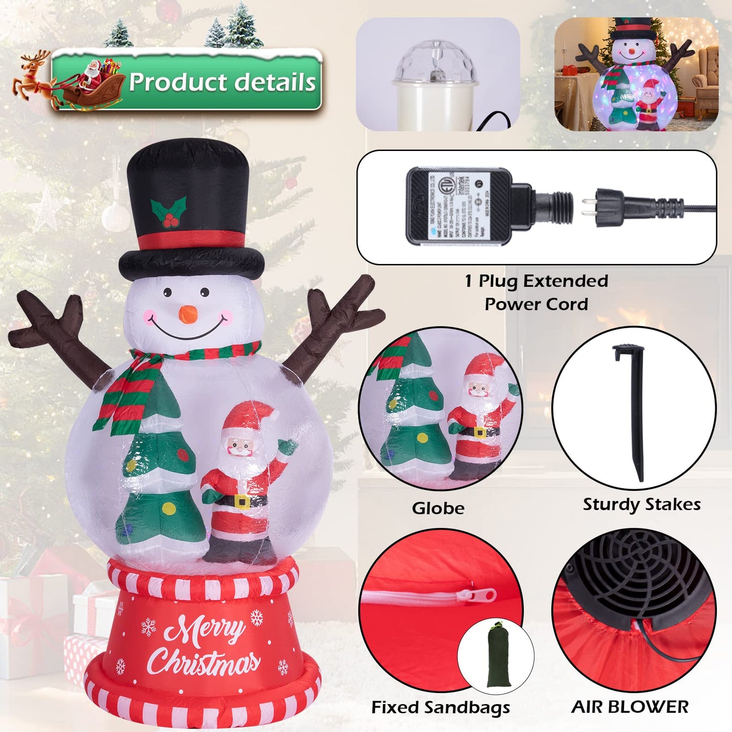 Christmas Inflatables Outdoor Decoration Inflatable Christmas Snowman Globe with Santa Clause Tree Giant Outdoor Indoor Blow Up LED Lighted Yard Lawn Garden Home Party Decor