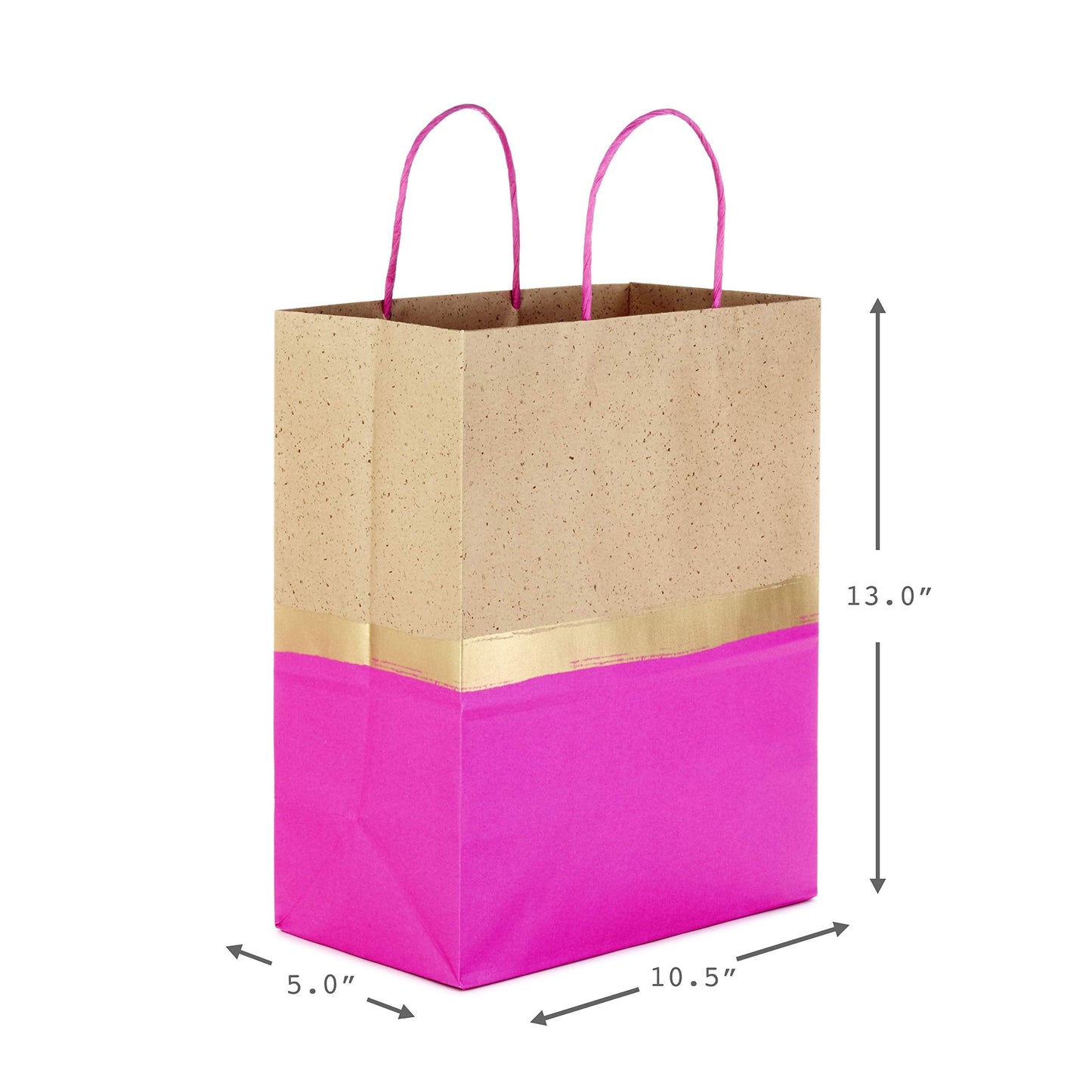 Hallmark 13" Large Paper Gift Bags, 6-Pack (Pink & Kraft) for Christmas, Birthdays, Mother's Day, Weddings, Baby Showers, Bridal Showers, Any Occasion