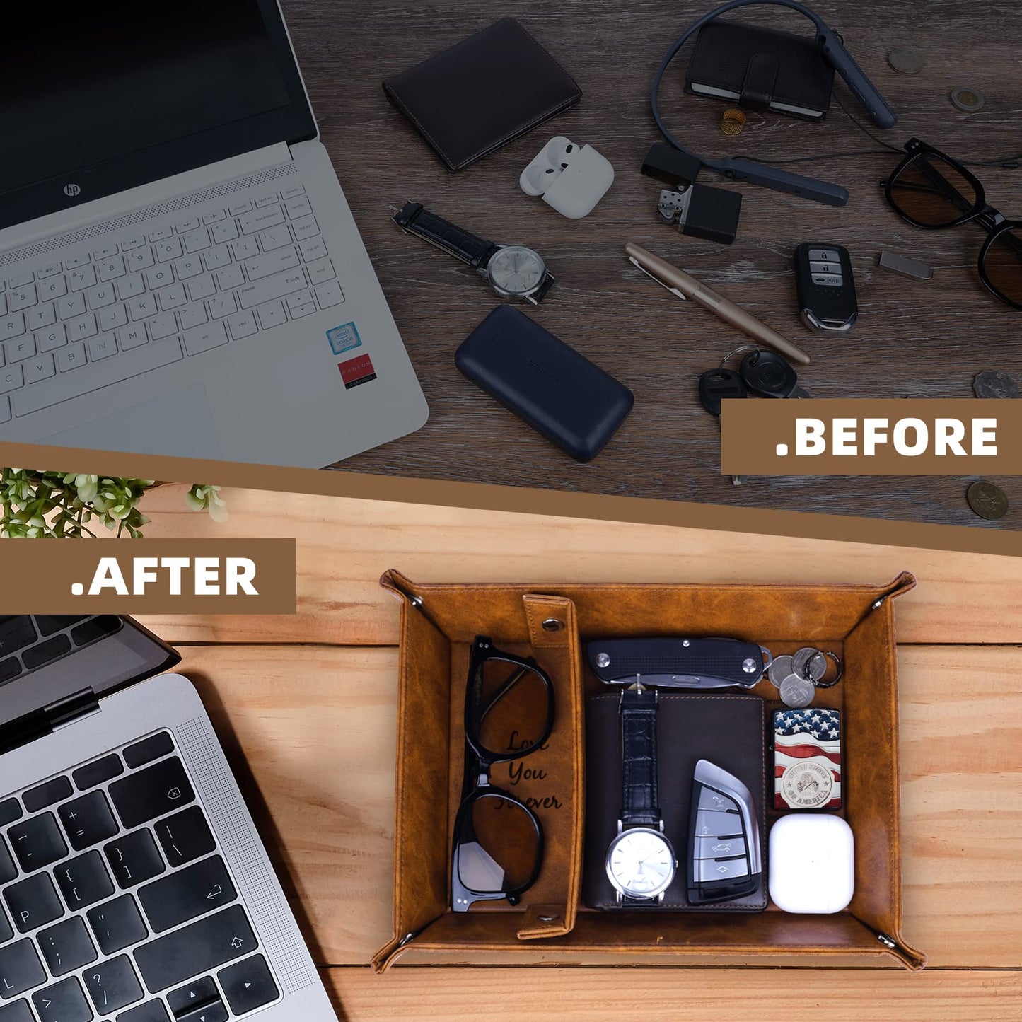 ZAPUVO PU Leather Tray and Keychain, Unique Gifts for Him Boyfriend from Girlfriend, Gifts Ideas for Husband Anniversary from Wife, Christmas Xmas Gifts for Him Birthday