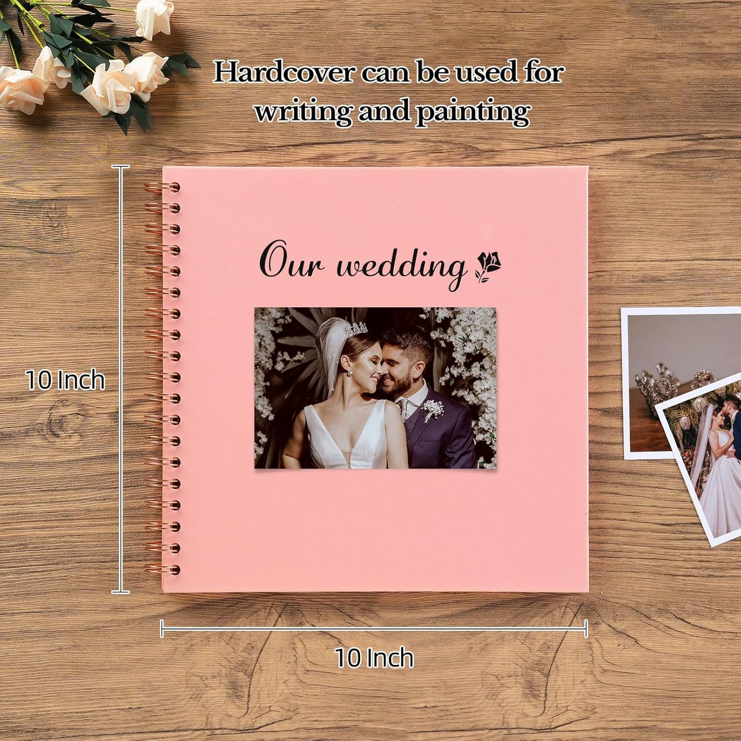 potricher 10 x 10 Inch DIY Scrapbook Album 40 Pages Hardcover Kraft Paper Scrap Book Photo Albums Memory Book for Wedding and Anniversary Family (Pink, 10 Inch)