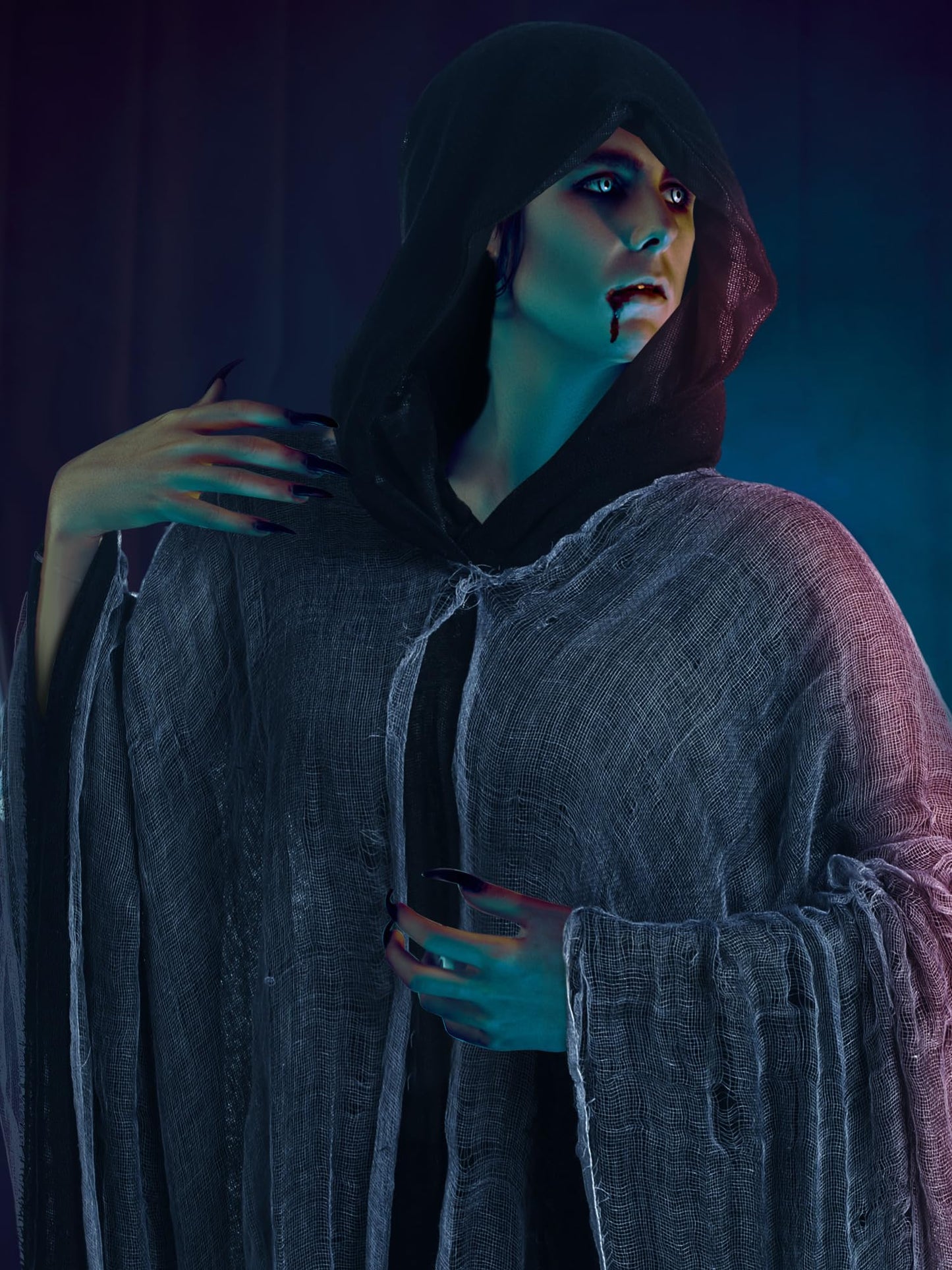 Geyoga 2 Pcs Halloween Hooded Cloak Medieval Renaissance Gothic Wizard Robe Scary Grim Reaper Cosplay Costume for Unisex(Black, Red, L)