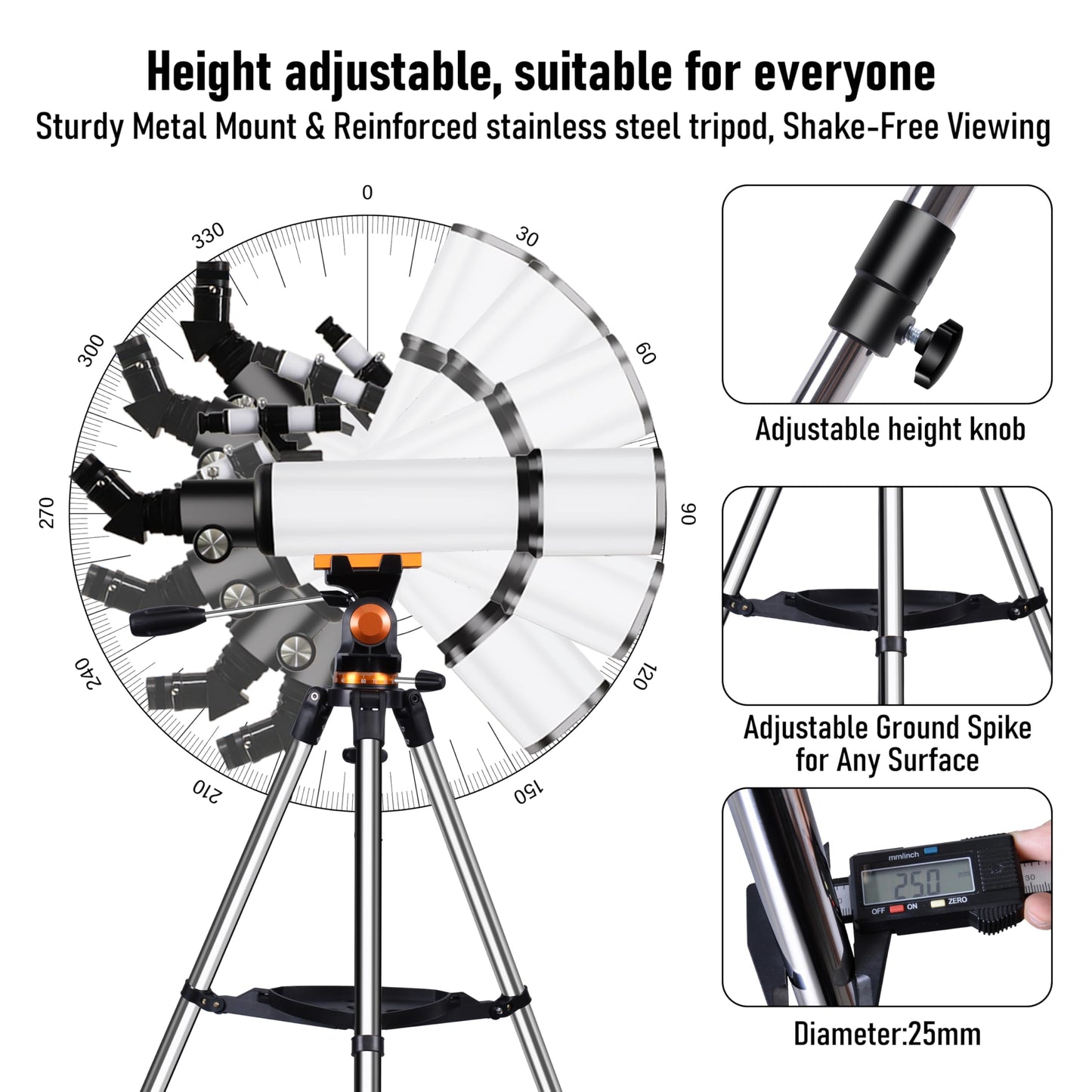 Telescope,Galaeyes 90mm Aperture 600mm FL, Telescope for Adults High Powered,Metal AZ & Stainless Steel Tripod, with Phone Adapter and Bag,Aperture 90mm