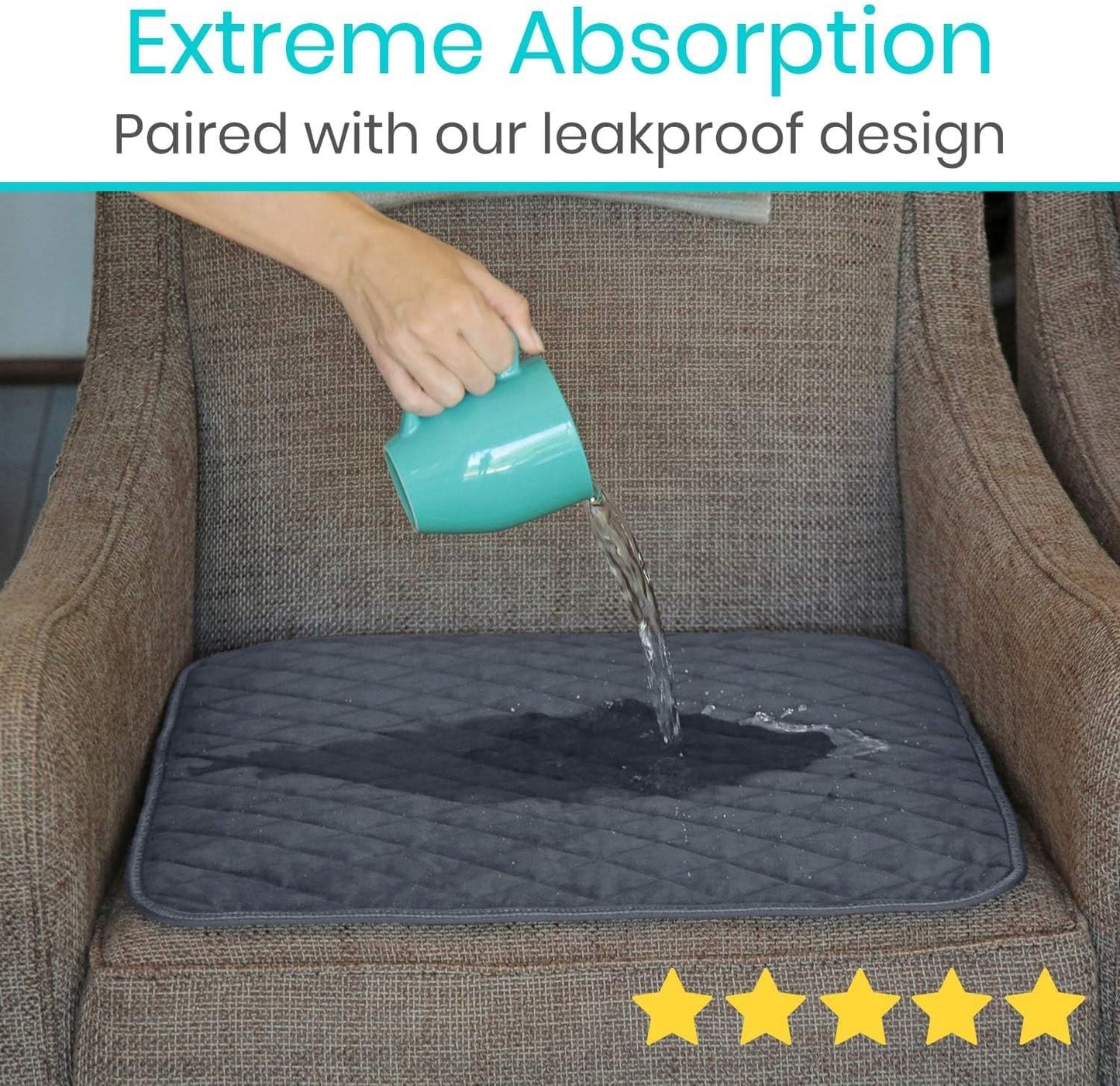 Sures Waterproof Chair Pads for Incontinence (22" x 21") - Washable, Waterproof Seat Protector - Chair Protector Seat Cover - Absorbent Pad for Bed, Seat, Car, Wheelchair & Recliner (Gray, 4 Pack)