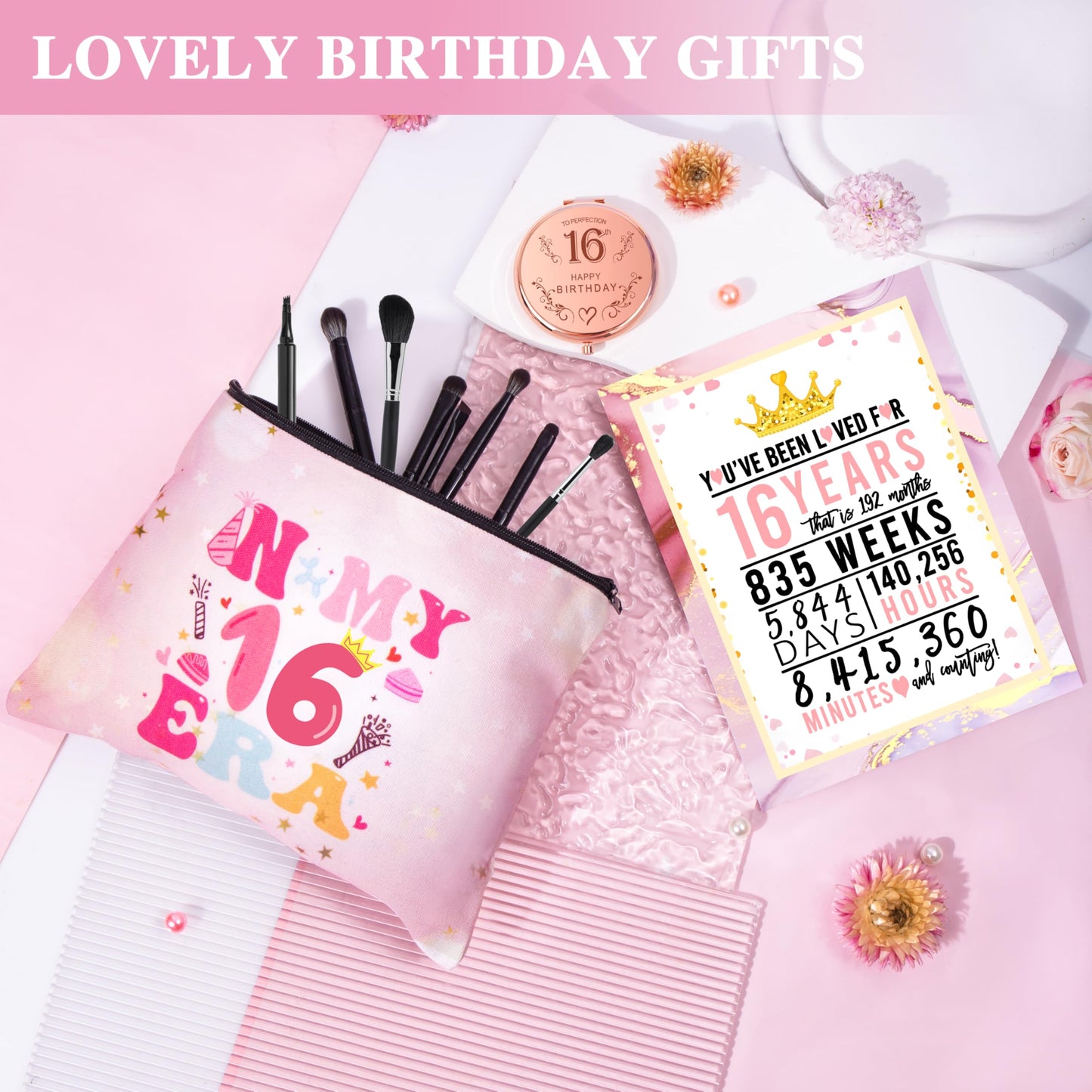 Jumway Birthday Gift Box for 16 Girls - Luxury Pink Teen Milestone Kit with 'Sweet 16' Cup, Rose Gold Mirror, Spa Set - Perfect 16th Birthday Present for Daughter, Sister, Friends