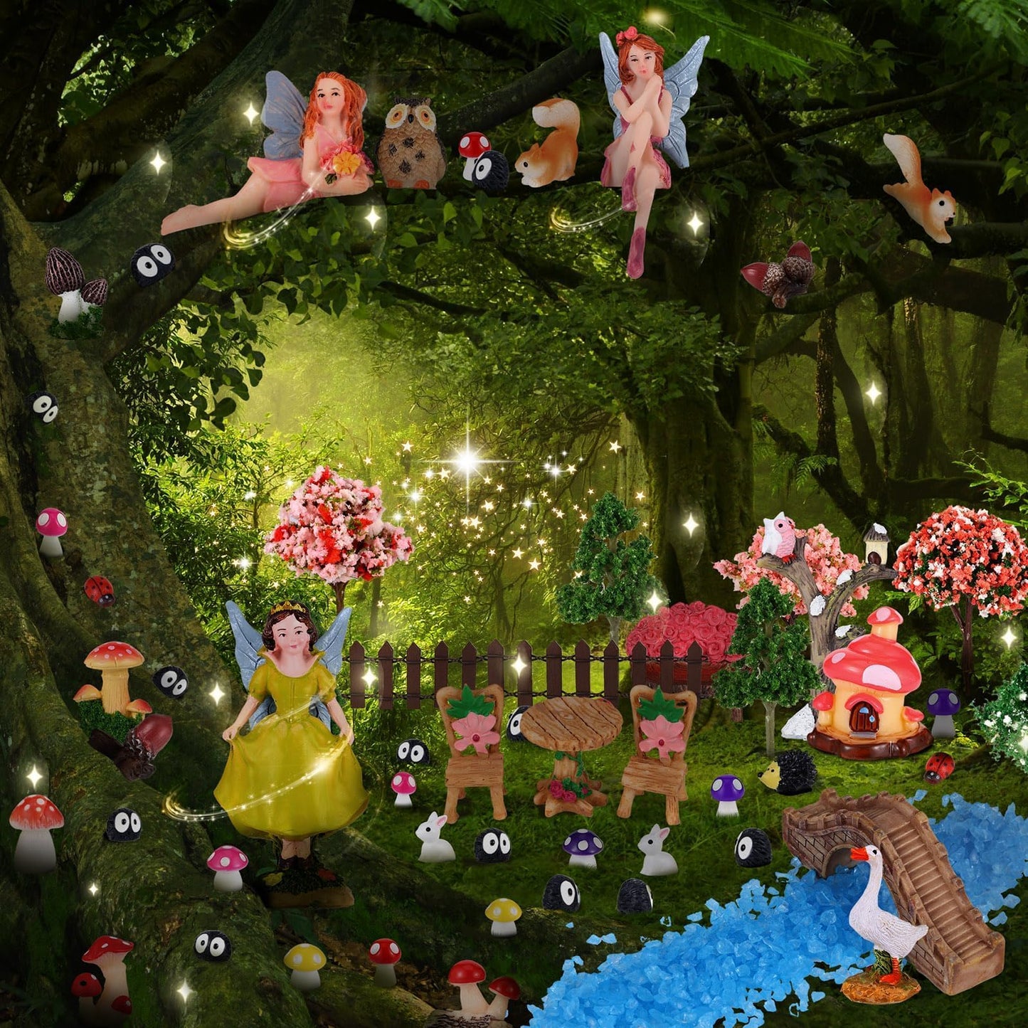 HIYZI 109 Pcs Fairy Garden Accessories Fairy Garden Kit Miniature Fairy Figurines Accessories Fairy Animals Decor Outdoor for DIY Dollhouse