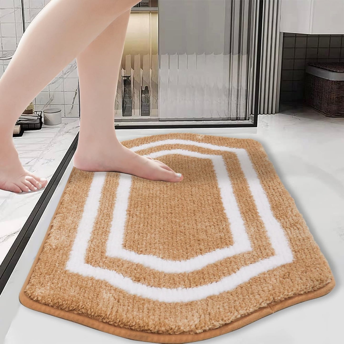COSY HOMEER Extra Thick Bath Rugs - Anti-Slip Bath Linen Sets Mats Soft Plush 100% Strong Polyester Living Room Bathroom Water Absorbent(Beige,20x32 - Inches)