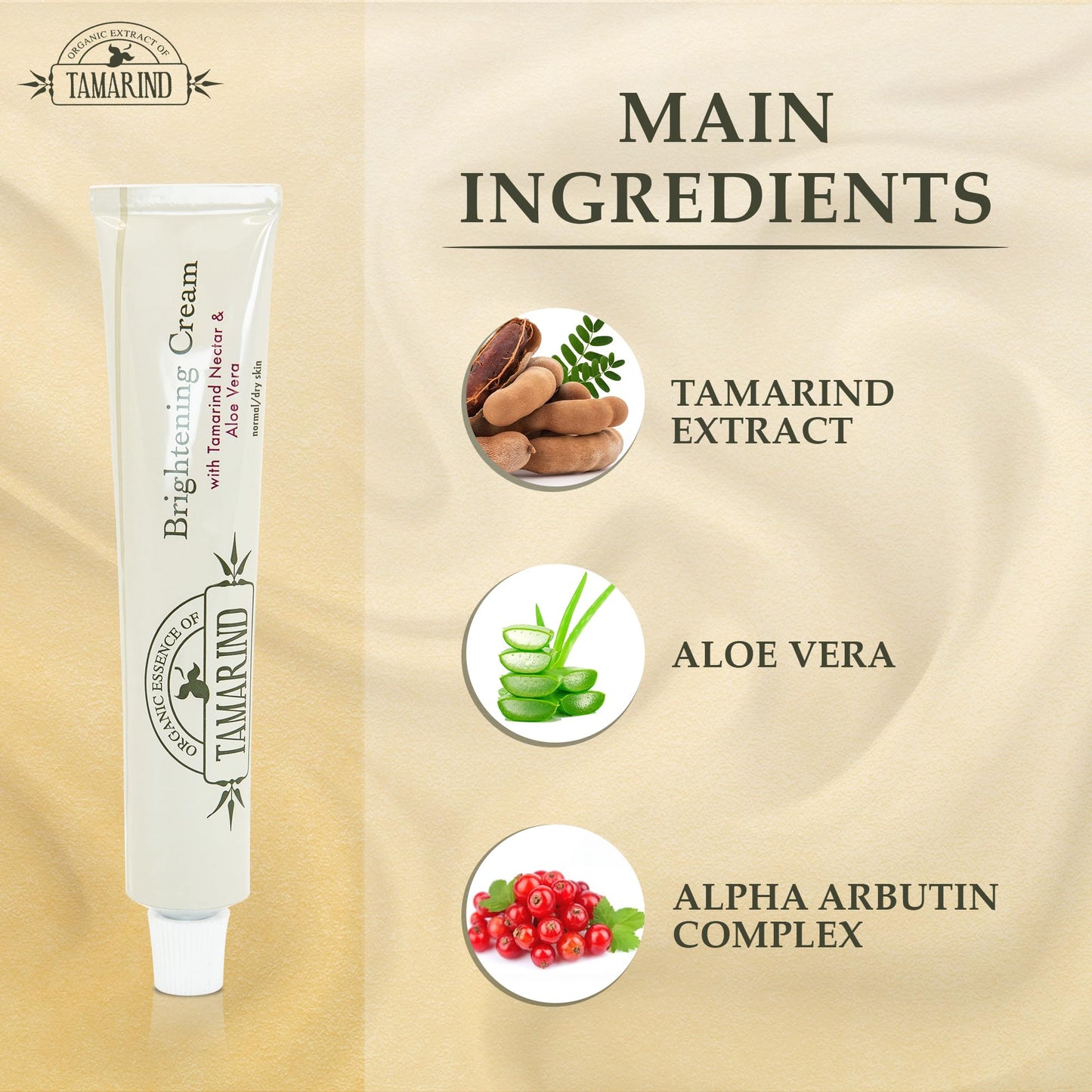 Organic Extract of Tamarind, Skin Brightening Cream - 1.7 fl oz / 50 ml - Dark Spot Cream for Hands, Knuckles, Body, Face, Under