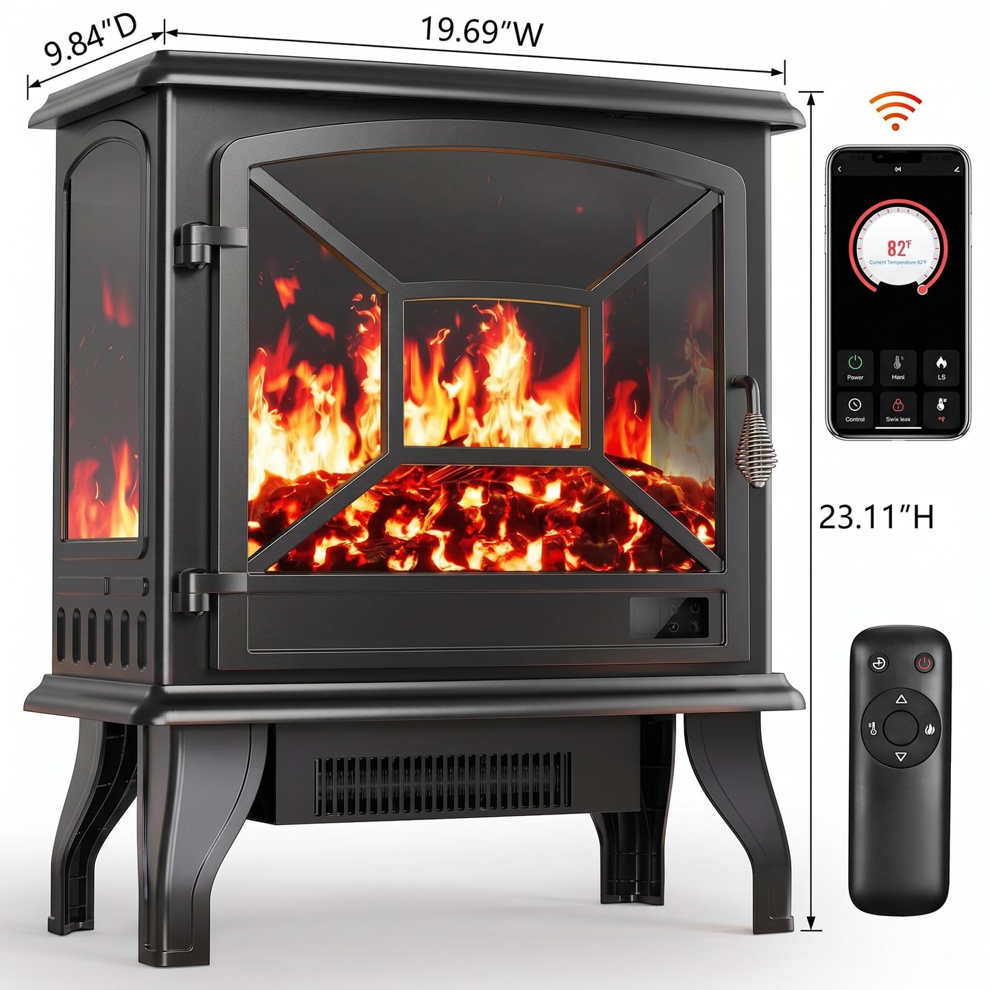 Silonn Electric Fireplace Heater, Quick Heating Portable Fireplace with App & Remote,24″ Electric Corner Fireplace Low Noise with 5 Brightness Levels,Temp Control & Timer for Living Room,Bedroom,Black