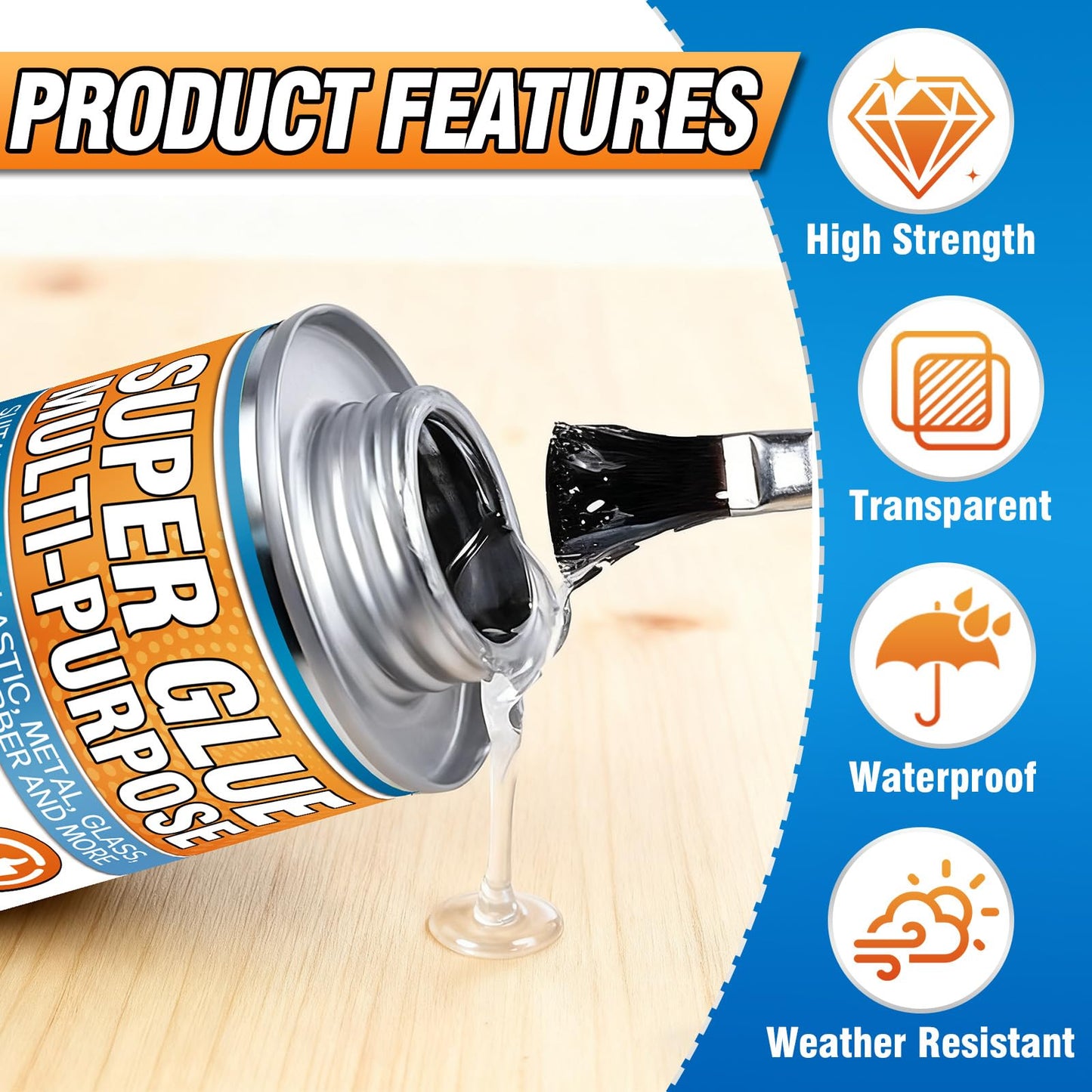 Super Glue with Brush (130ml) - All Purpose Strong Clear Adhesive, Waterproof Superglue Multi-Purpose Glue Gel for Wood, Ceramic, Glass, Leather, Plastic, Rubber, DIY Crafts & Industrial Repairs