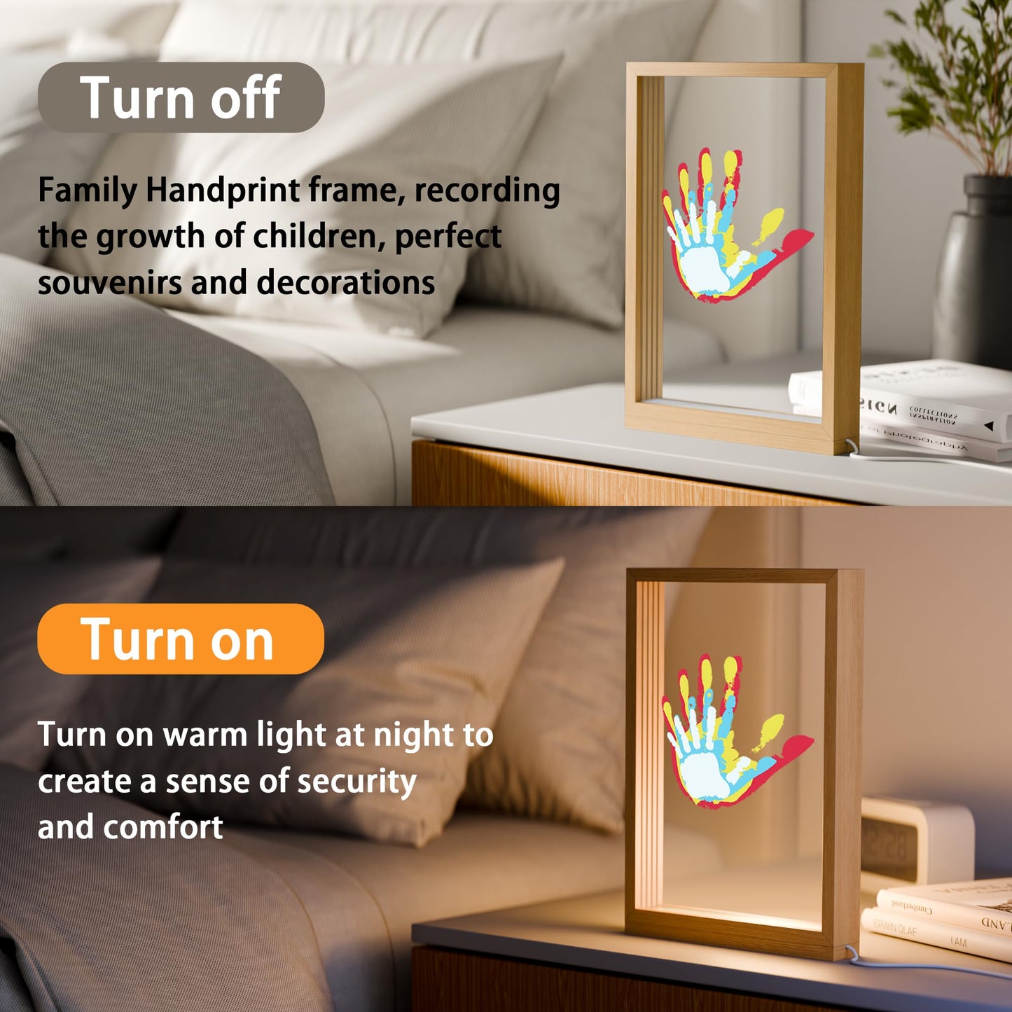 FANTASTIC HOUSE Grandma Gifts, Birthday Gift from Granddaught Grandson Grandchildren, Family Handprint kit with Light, Wooden Color