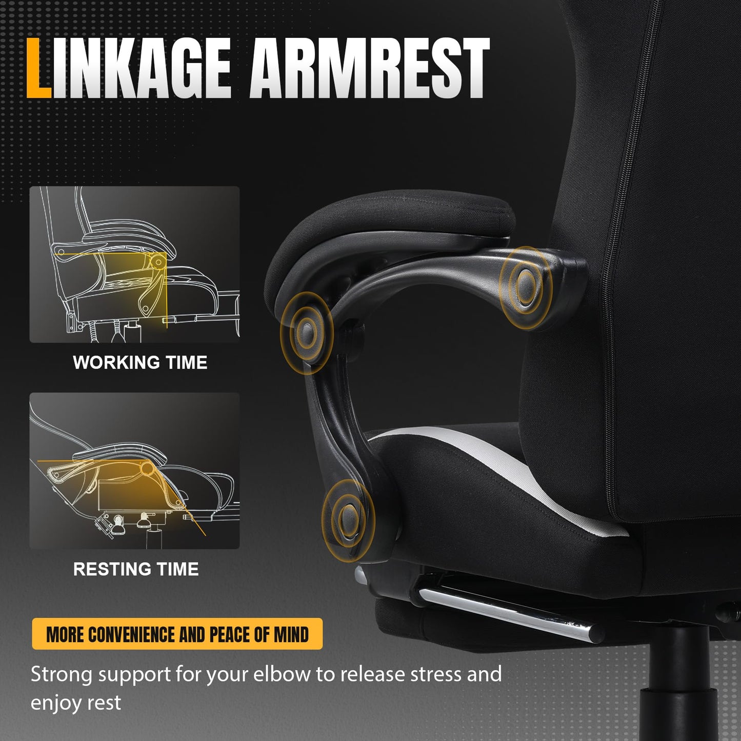 GTRACING Gaming Chair Ergonomic Office Chair with Foot Rest & Pocket Spring Cushion, High Back Computer Desk Chair with Headrest & Lumbar Support, Breathable Fabric Game Chair for Adults, Coal-Black