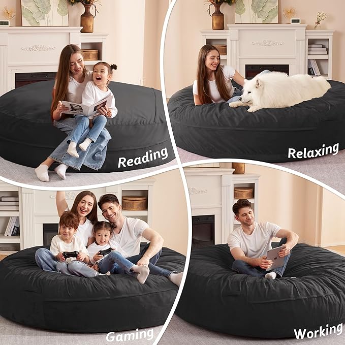 HABUTWAY XX-Large Bean Bag Chair: Giant 7' Memory Foam Furniture Bean Bag Chairs for Adults with Microfiber Cover 7Ft (Black)