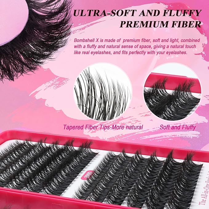 Bombshell X 480Pcs Fluffy Lash Extension D Curl 80/100/150/200D Volume Lash Clusters 10-18mm Mink Eyelash Extension Individual Eyelashes