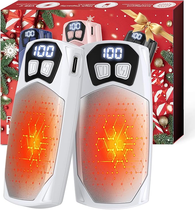 Kesguar Hand Warmers Rechargeable 2 Pack - 6000mAh Electric AI Handwarmers, LED Display & 5-Level Heating, 20Hrs Long Lasting, 2-in-1 Portable Heater, Gifts for Men/Women/Golf/Hunting