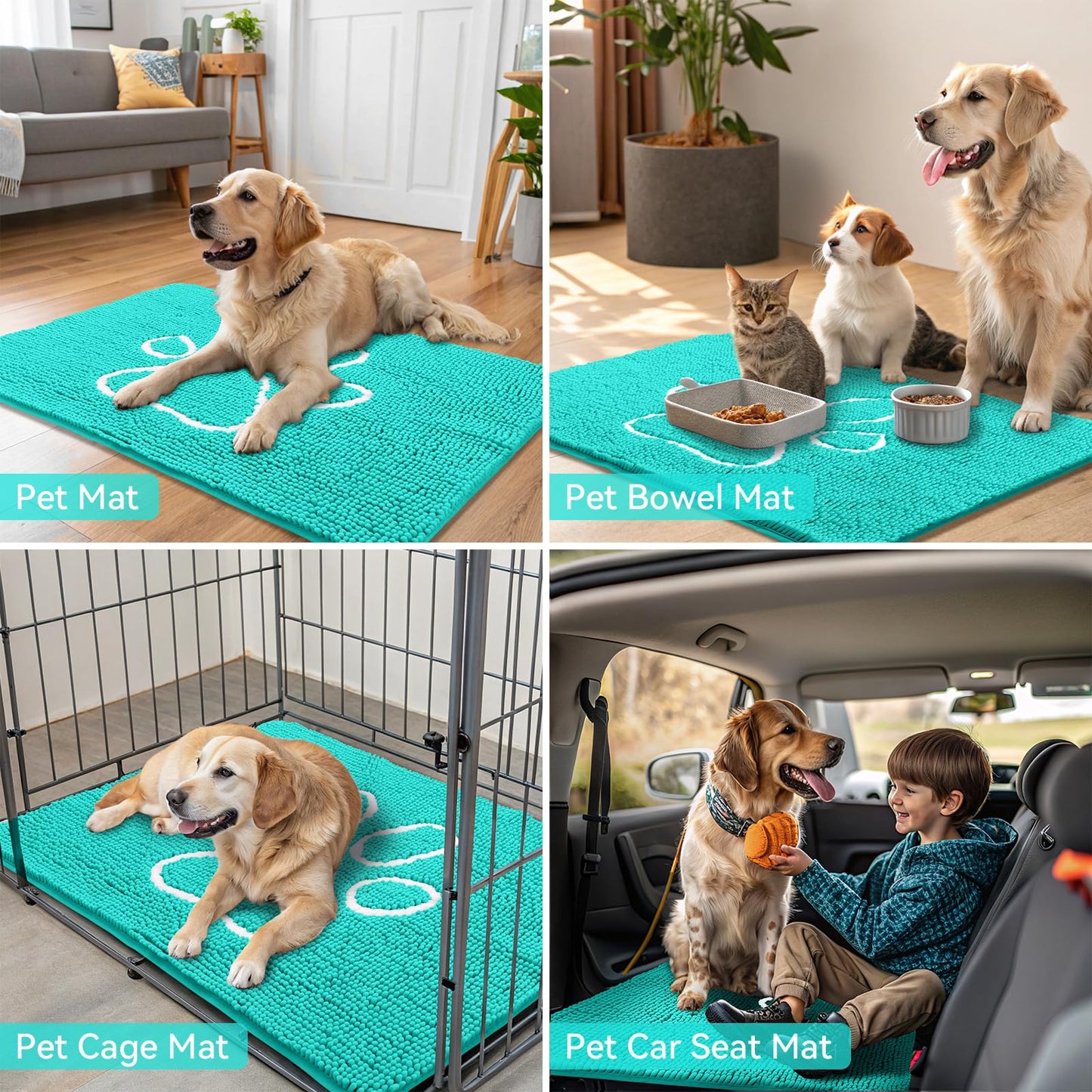 Smiry Dog Door Mat for Muddy Paws, Absorbent Dirt Trapper Non Slip Quick Dry Washable Chenille Mat for Mud Dogs, Entry Rug for Indoor and Outdoor (30x20 Inches, Turquoise)