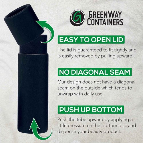 GreenWay 0.3oz / 8.5g Kraft Paperboard Lip Balm Tubes with Lids - 100 Pack Lip Gloss Tubes Refillable DIY Cosmetic Containers - Lip Balm Containers Chapstick Tubes Empty Holder Tubes - Black