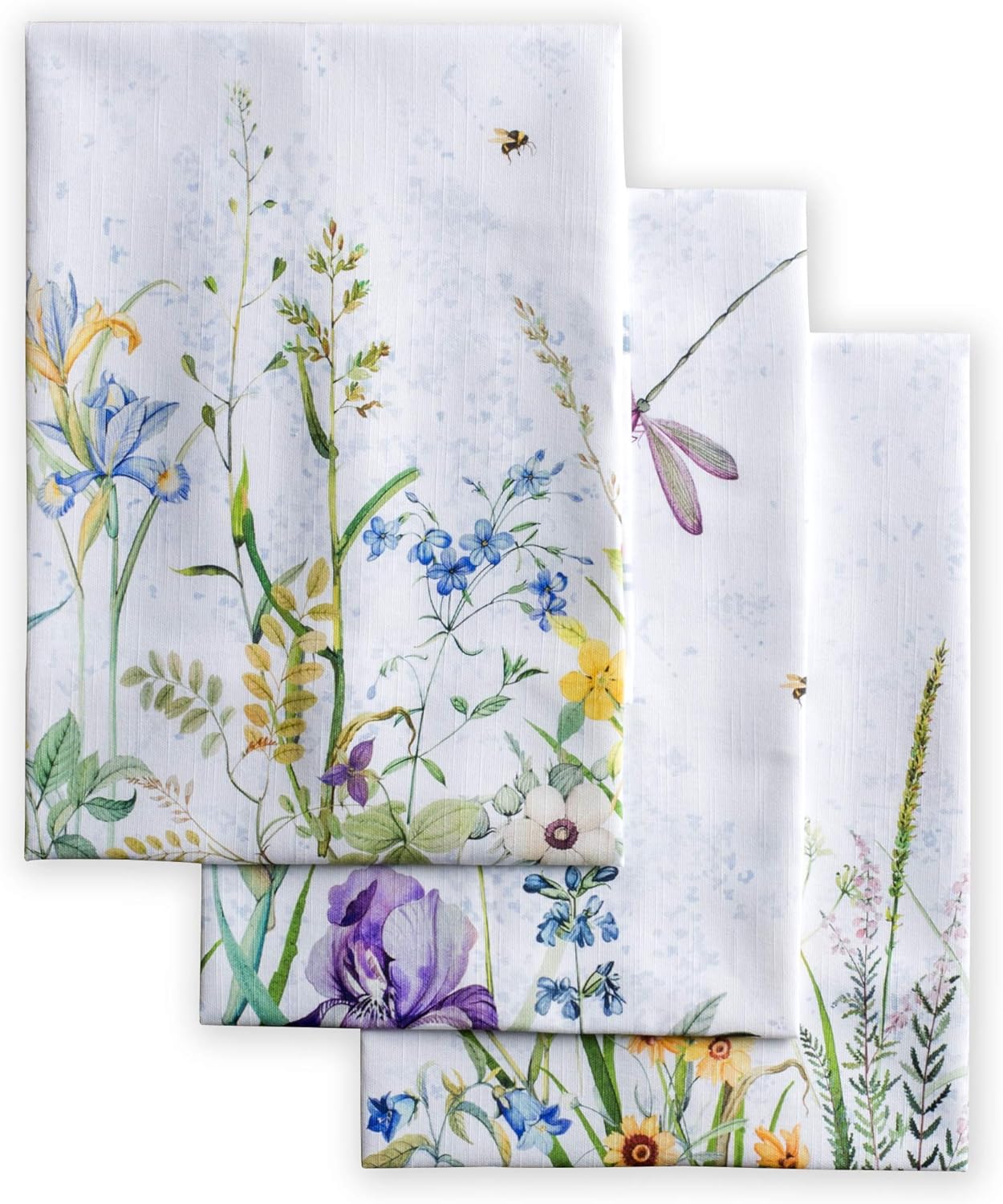 Maison d' Hermine Kitchen Towels Set of 3 100% Cotton 27.50" x 20" Reusable Cloth Tea Dish Towels Absorbent with Hanging Loop for Kitchen, Home, Dining, Cocktail Parties Spring/Summer (Fleurs De Mai)