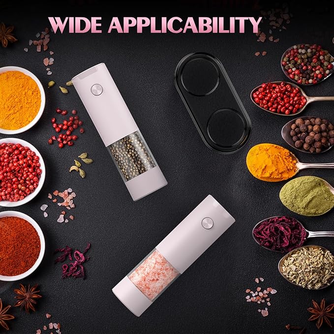 Salt and Pepper Grinder Set Birthday Gifts for Mom Automatic Battery Upgraded Larger Capacity Pink Salt Pepper Set New Apartment Gifts for Housewarming White Elephant Gifts for Adults