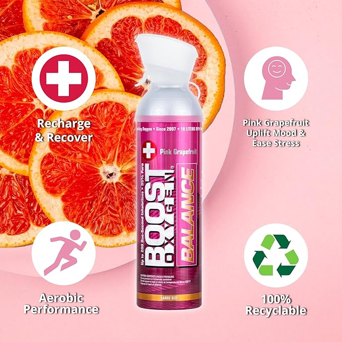 Boost Oxygen Large Balance Pink Grapefruit Aroma 10 Liter Canister | All-Natural Resiratory Support for Aerobic Recovery, Altitude, Performance and Health (3 Pack)