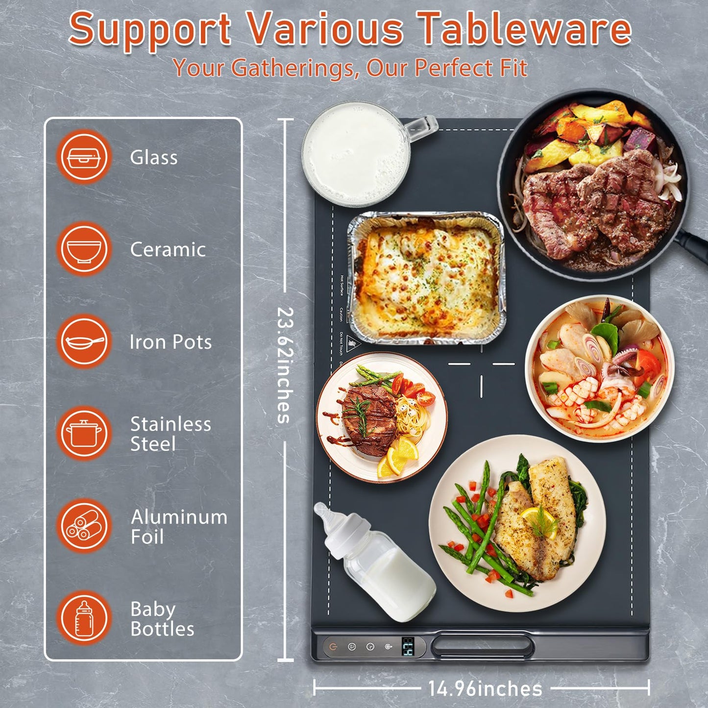 Food Warming Mats for Countertop, 23.62"*14.96" Warming Mat for Food, Silicone Heating Mat for Food, 7 Temperature & 4 Timers, Child Lock, Easy to Clean & Store, Food Warmer for Gatherings, Home, Blue