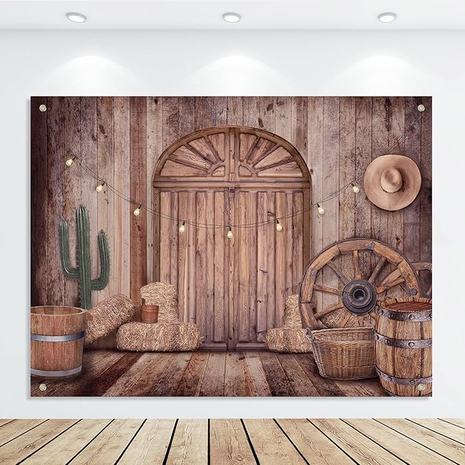 Cowboy Decorations Backdrop Western Party Decorations Rustic Background Banner Props Barn Farm Wild West Party Backdrop Vi...