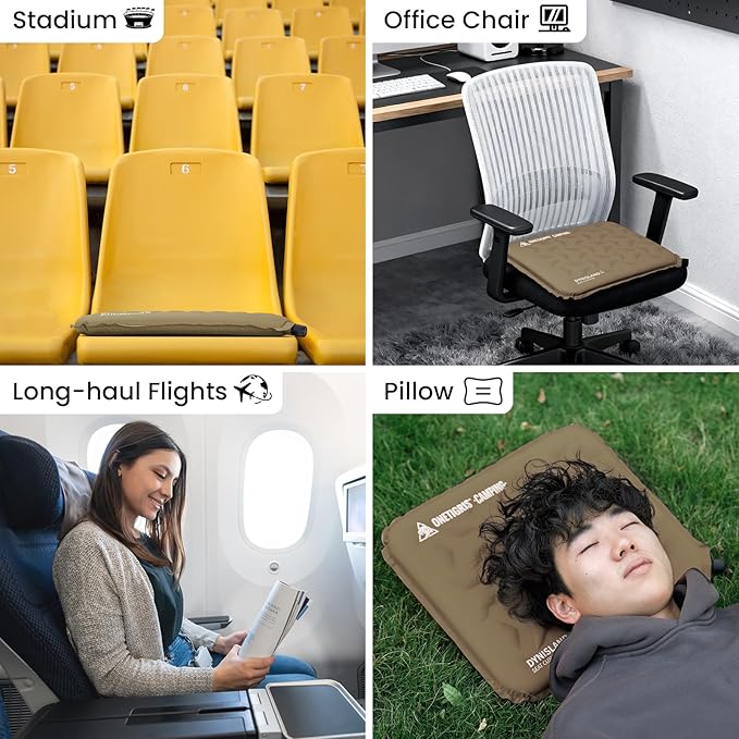 ONETIGRIS Inflatable Seat Cushion - Lightweight & Waterproof Inflatable Camping Seat Cushion Travel Cushion Stadium Seat Office Chair Car Pad