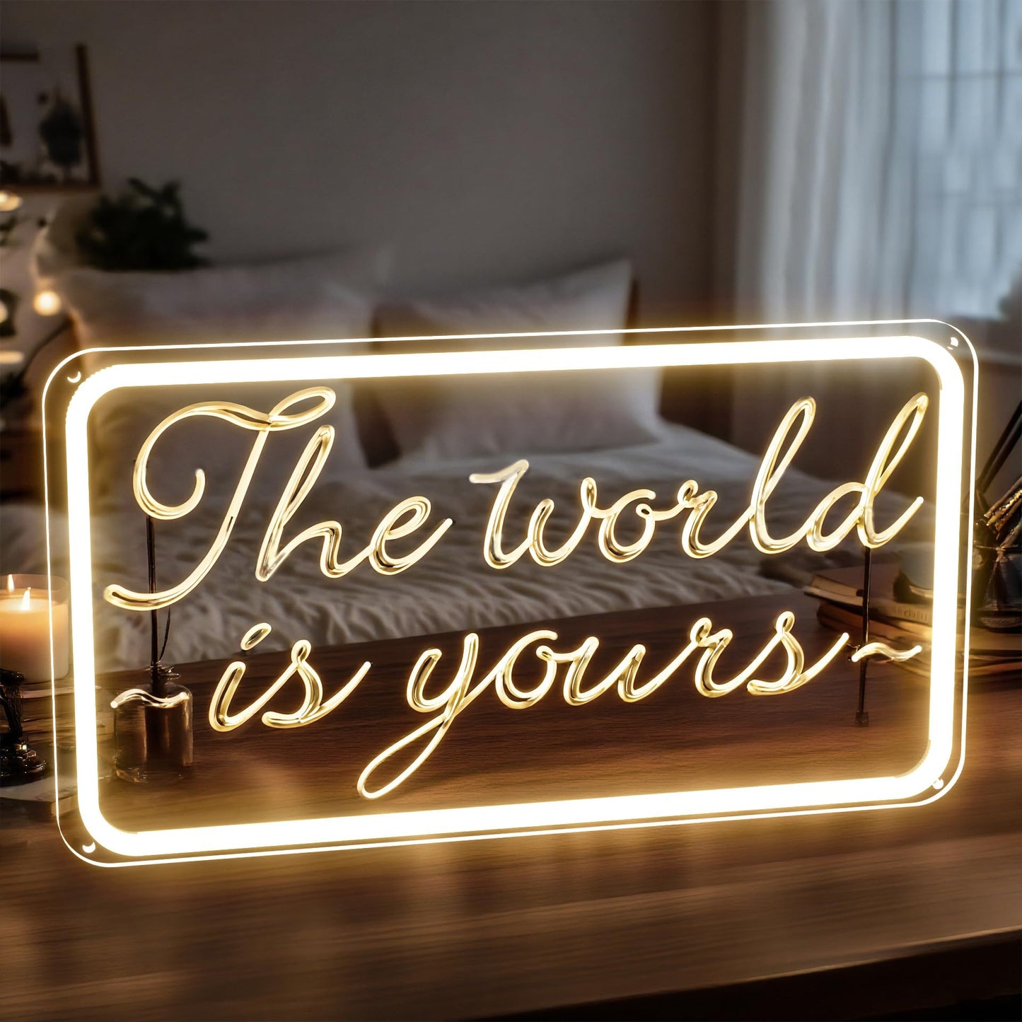 The World is Yours Neon Signs for Wall Decor 3D Carving Design Neon Sign for Bedroom. Warm White LED Neon Signs for Room, Bar, Office, Birthday Party Wedding