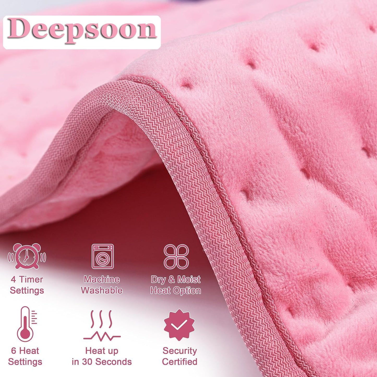 Deepsoon Heating Pad,Electric Heating Pads for Back,Neck,Abdomen,Moist Heating Pad for Shoulder,Knee,Arms,Legs,Dry/Moist Heat & Auto Shut Off,Christmas Gifts for Men and Women,BabyPink,33x17 Inch