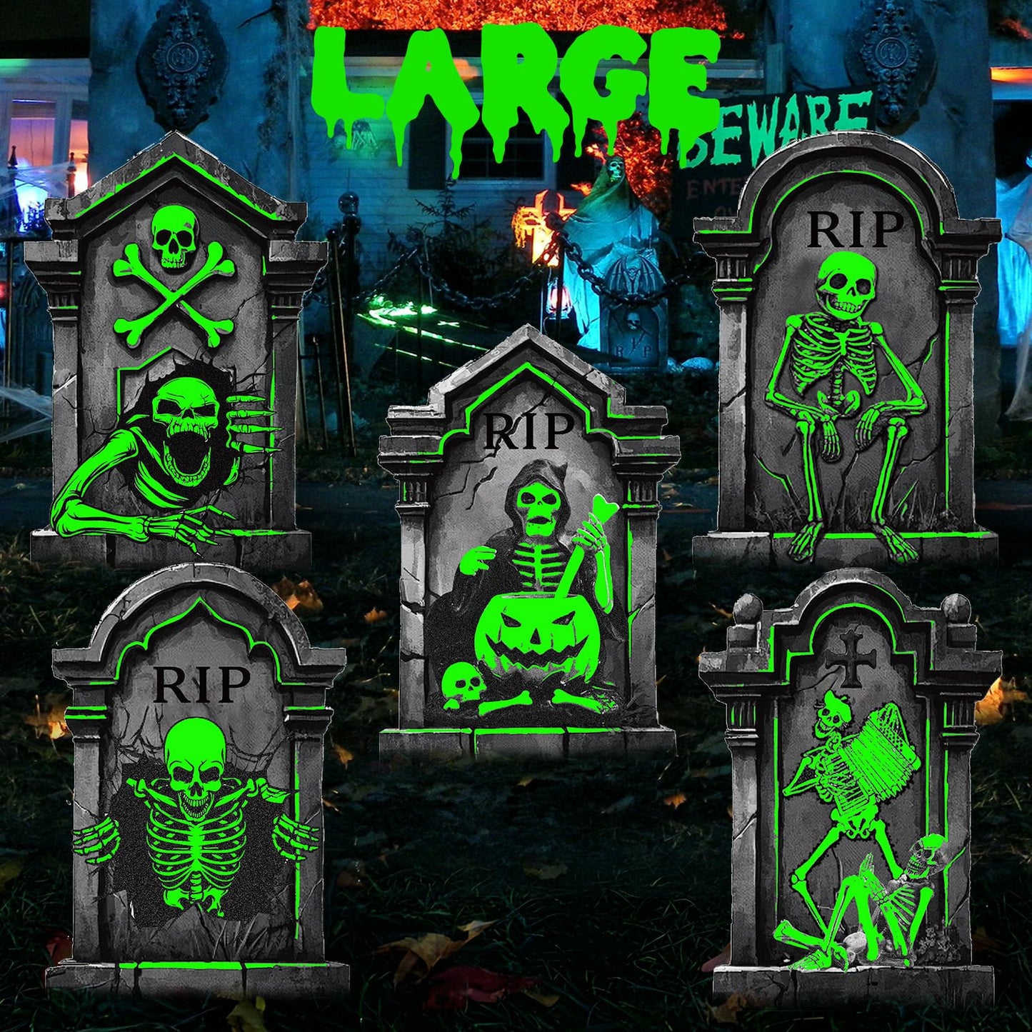 Halloween Foam RIP Graveyard Tombstones (5 Pack), Halloween Decorations Outdoor Tombstone Yard Sign with Stakes for Cemetery Yard Lawn Party Decor