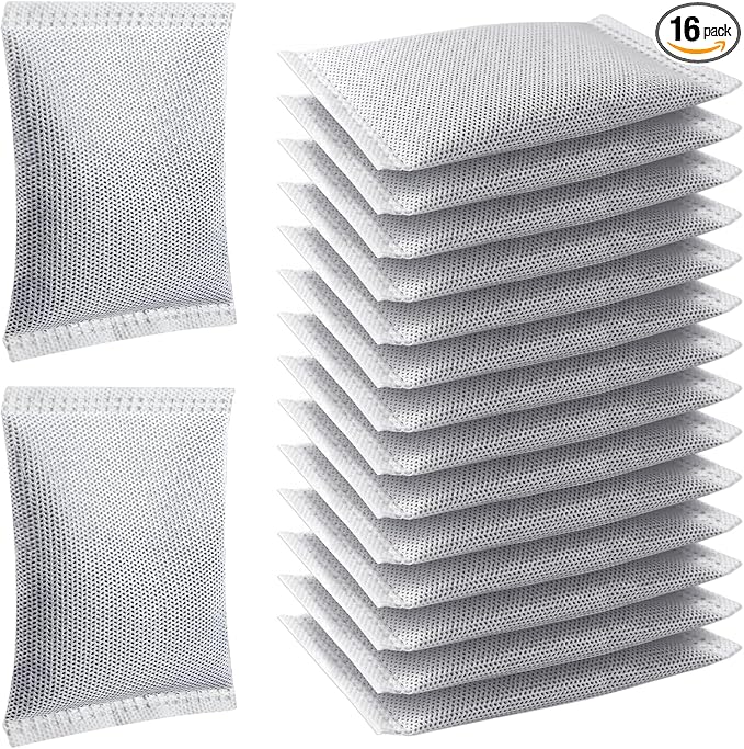 16 Pcs Activated Charcoal Odor Absorbing Filter Refills, Compatible with iTouchless 8 Gallon & Larger Trash Cans, Long-Lasting Deodorizer Replacement for Kitchen/Bathroom Use