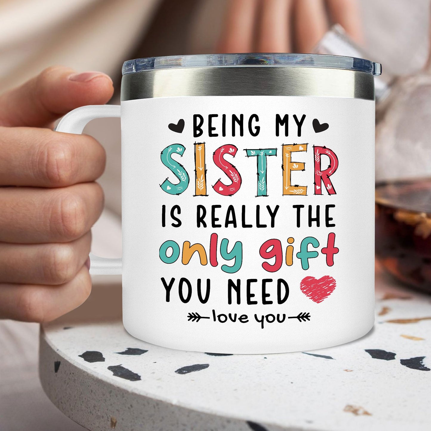 LIZAVY Gifts for Sister Birthday - Mothers Day Gifts for Sisters - Sister Birthday Gift Ideas, Cool birthday gifts for sisters - Best sister Mug, 14 OZ Stainless Steel sisters Coffee Mug