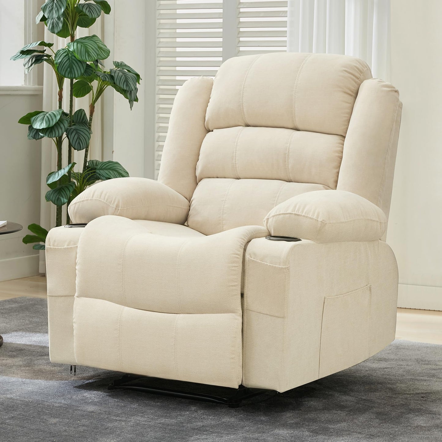 GarveeHome Wide Manual Recliner Chair for Adults – Widen Oversize Overstuffed Breathable Fabric Lounge Chair with 3 Angle Modes 2 Cup Holders Side Pockets